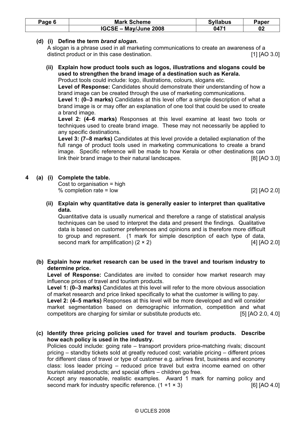 Mark scheme, page 6 of 7
