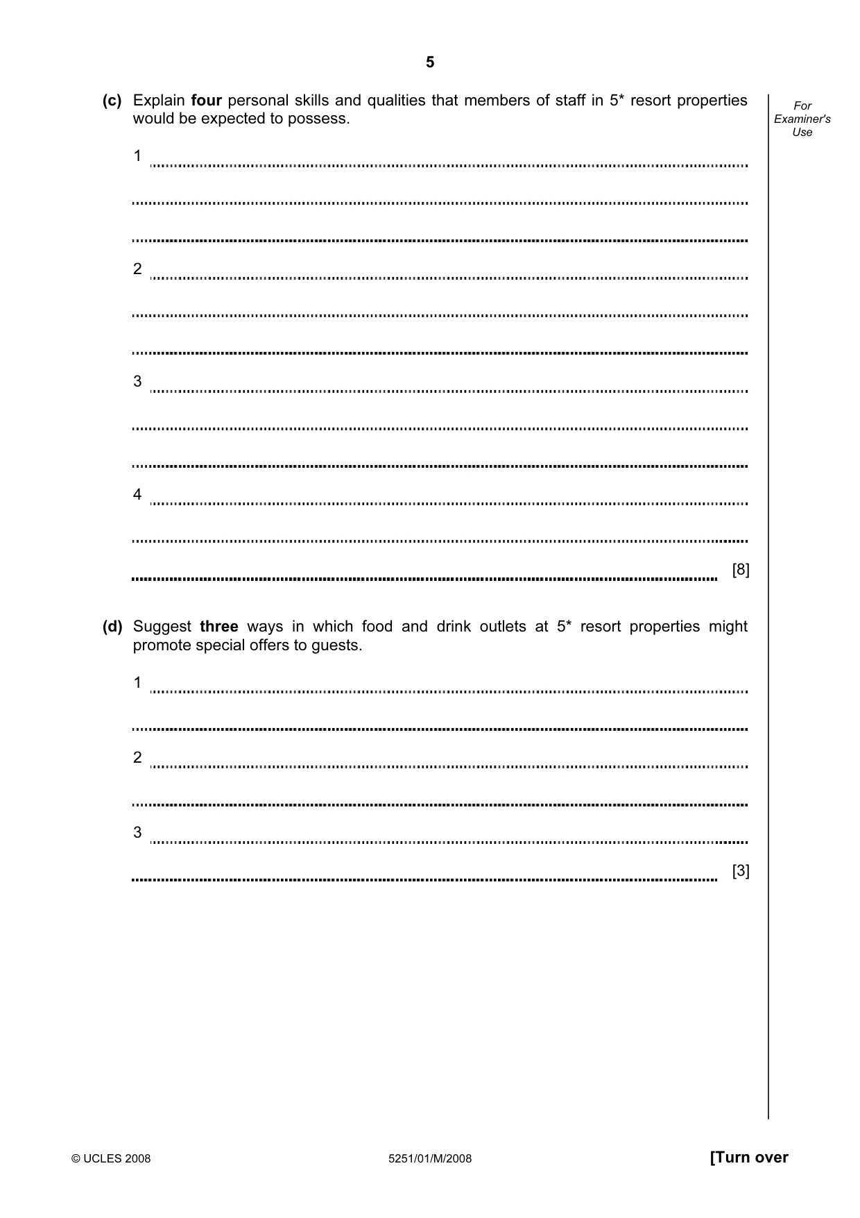 Cambridge IGCSE Travel and Tourism 0471 2008 May/June Paper 1 · Variant 1 question paper, page 5 of 20