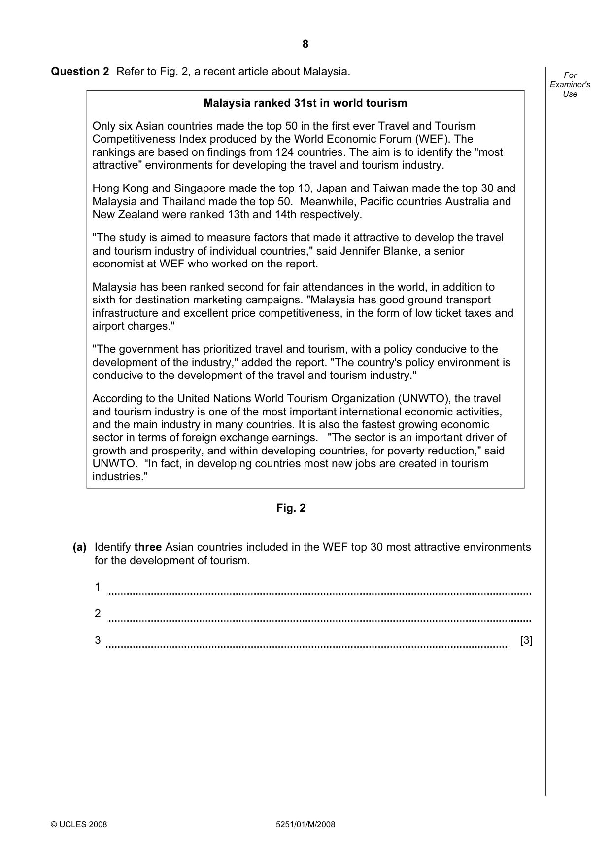 Cambridge IGCSE Travel and Tourism 0471 2008 May/June Paper 1 · Variant 1 question paper, page 8 of 20