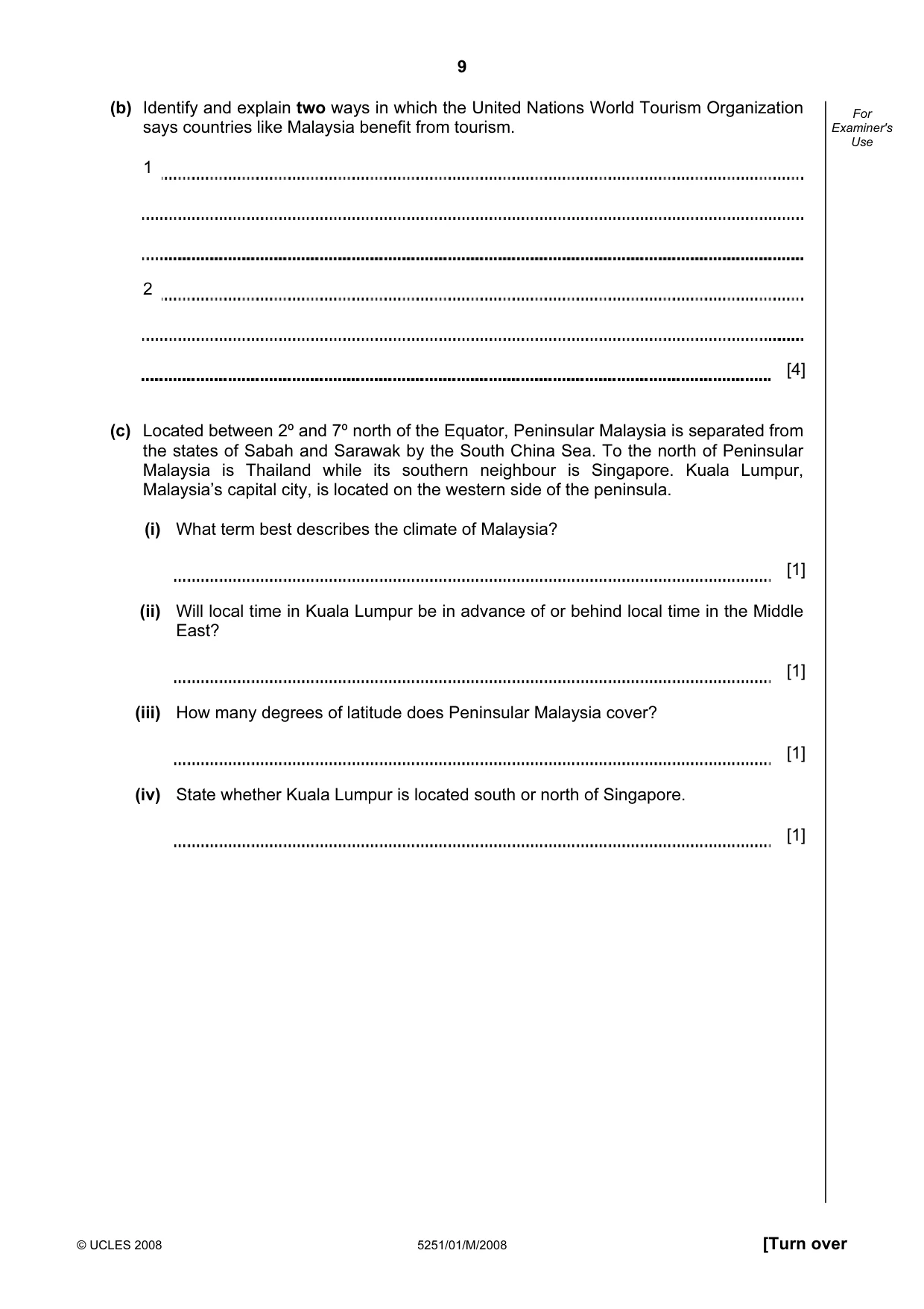 Cambridge IGCSE Travel and Tourism 0471 2008 May/June Paper 1 · Variant 1 question paper, page 9 of 20