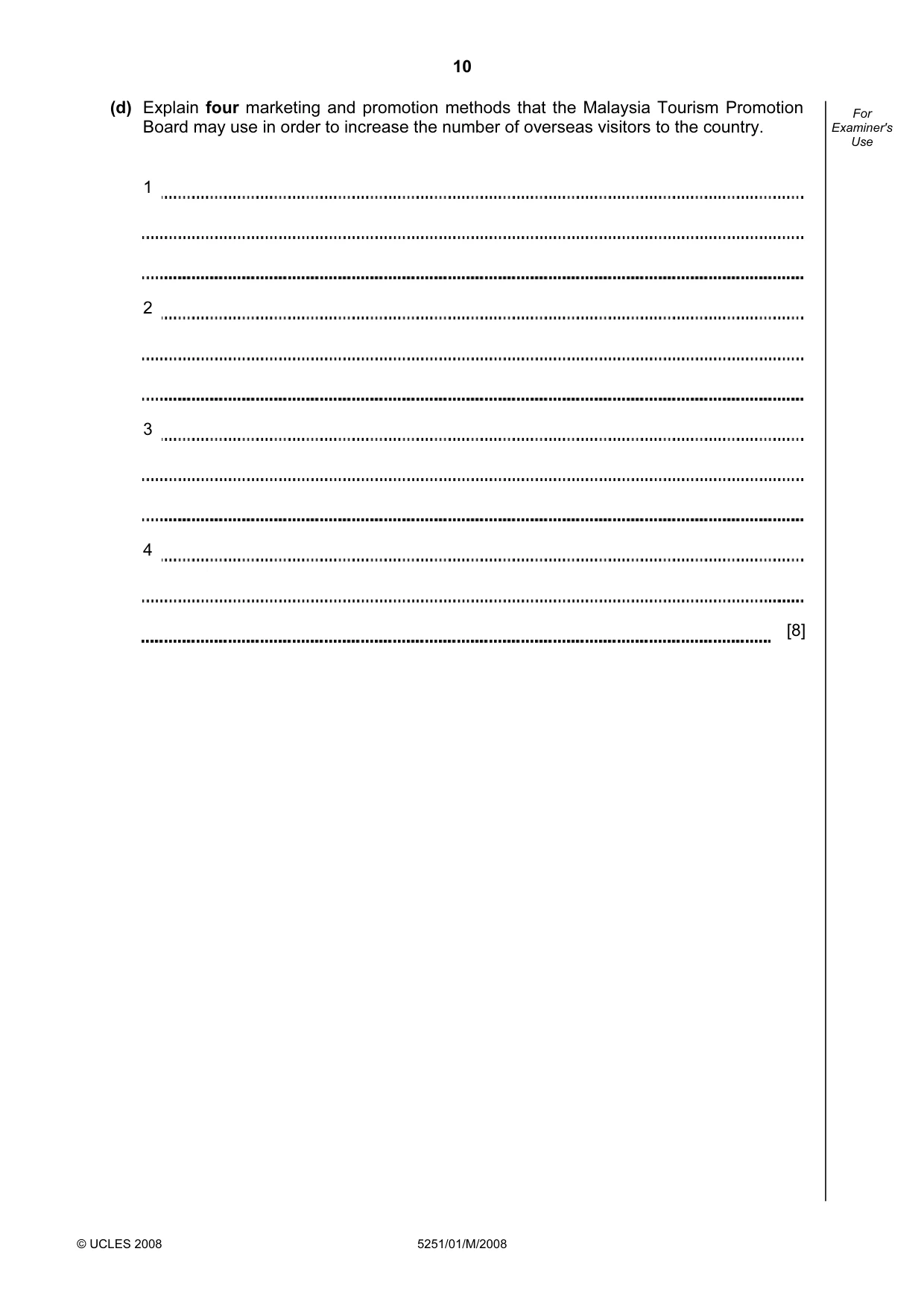 Cambridge IGCSE Travel and Tourism 0471 2008 May/June Paper 1 · Variant 1 question paper, page 10 of 20