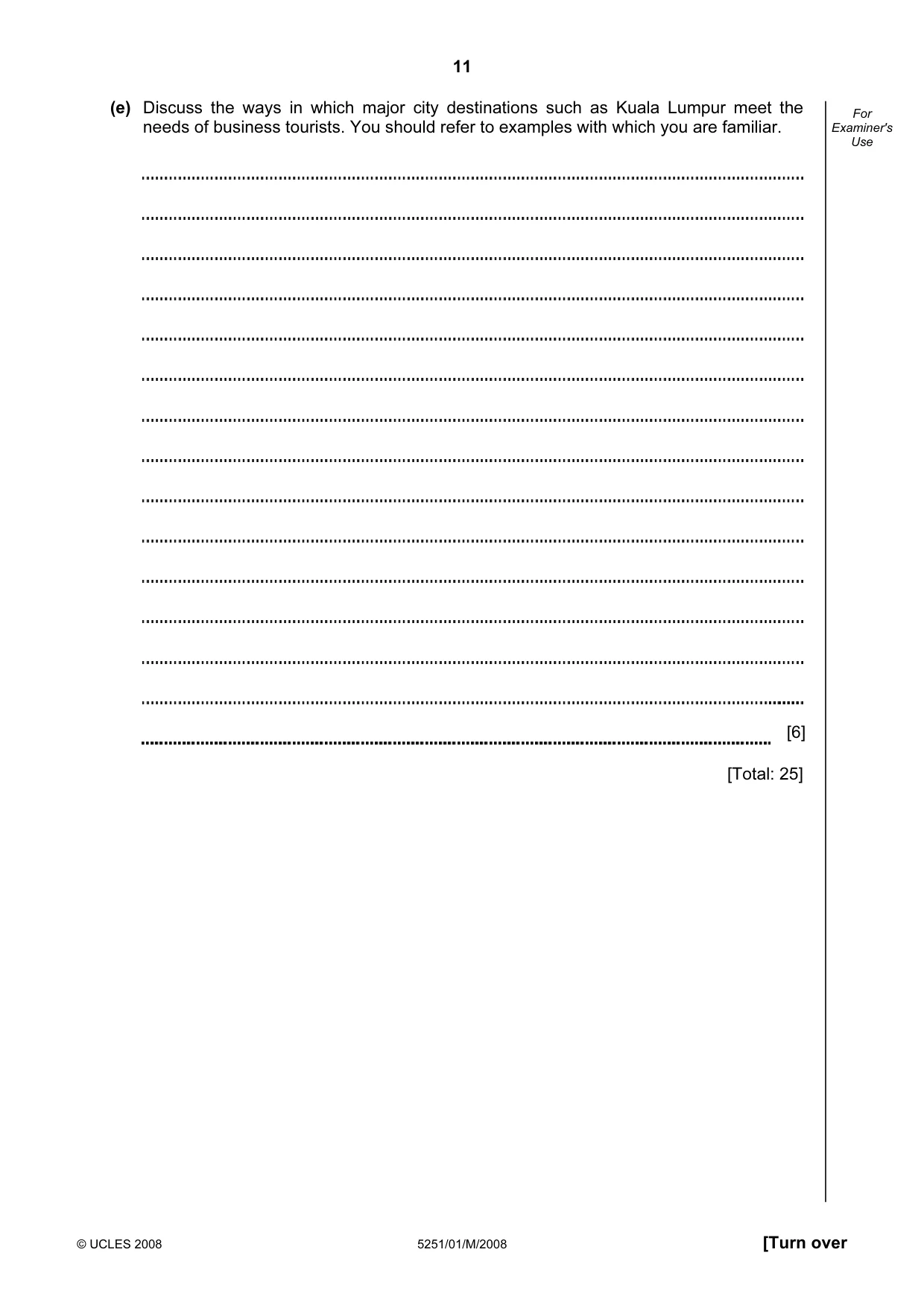 Cambridge IGCSE Travel and Tourism 0471 2008 May/June Paper 1 · Variant 1 question paper, page 11 of 20