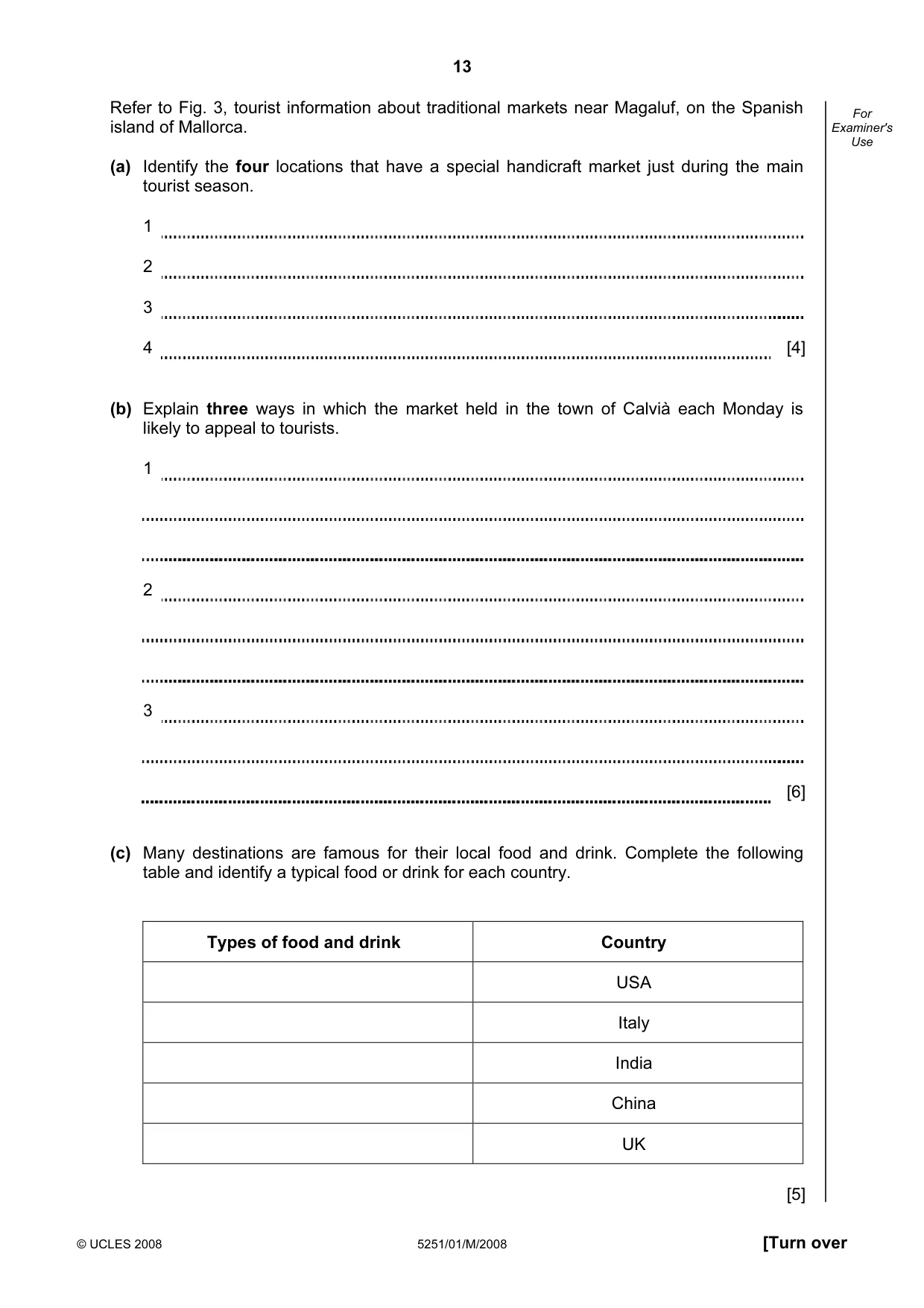Cambridge IGCSE Travel and Tourism 0471 2008 May/June Paper 1 · Variant 1 question paper, page 13 of 20