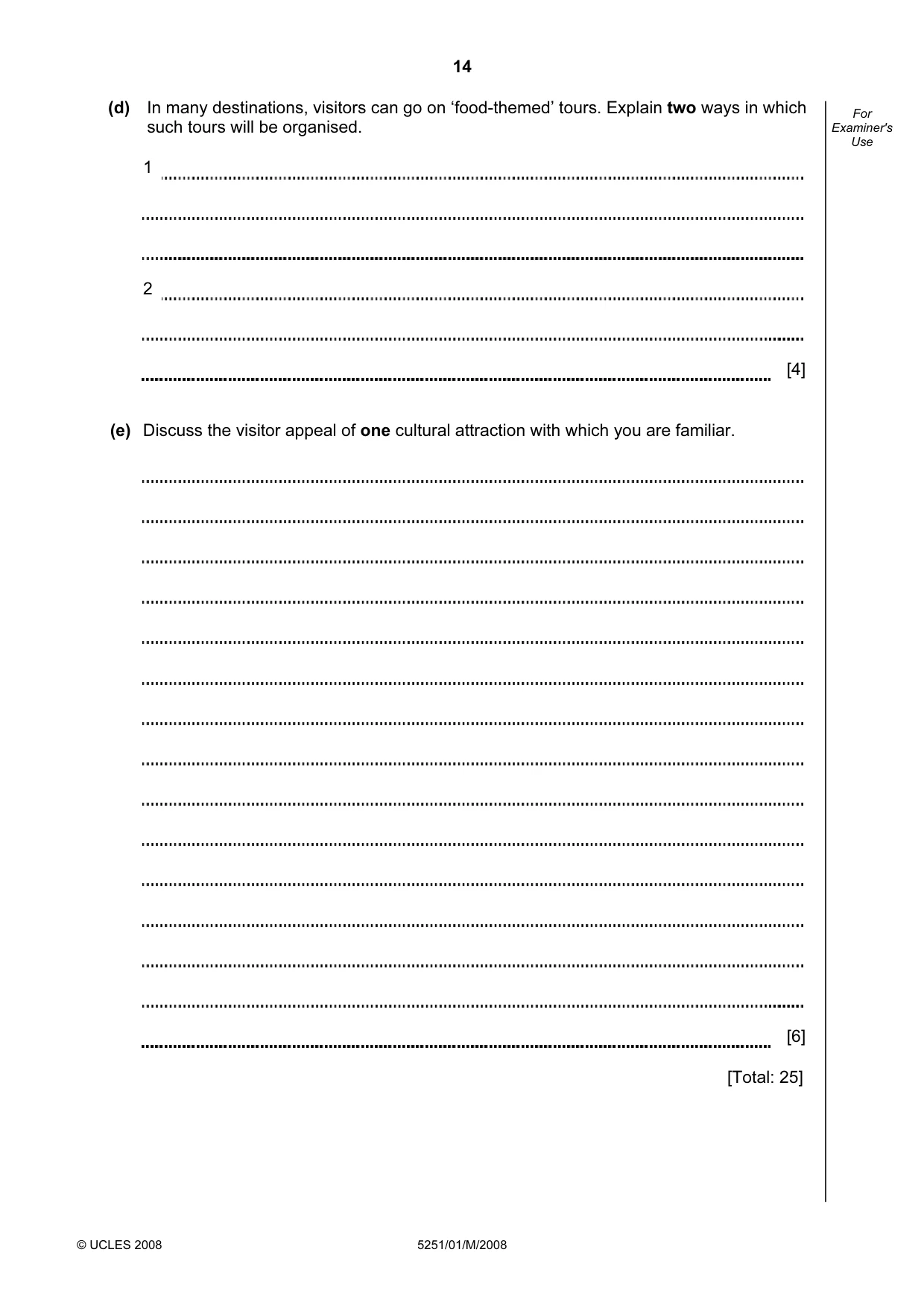 Cambridge IGCSE Travel and Tourism 0471 2008 May/June Paper 1 · Variant 1 question paper, page 14 of 20