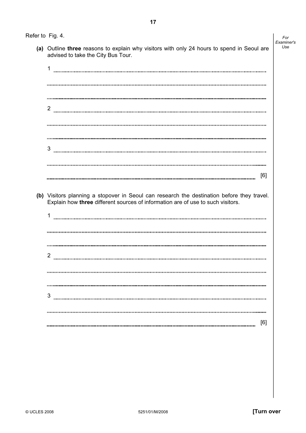 Cambridge IGCSE Travel and Tourism 0471 2008 May/June Paper 1 · Variant 1 question paper, page 17 of 20