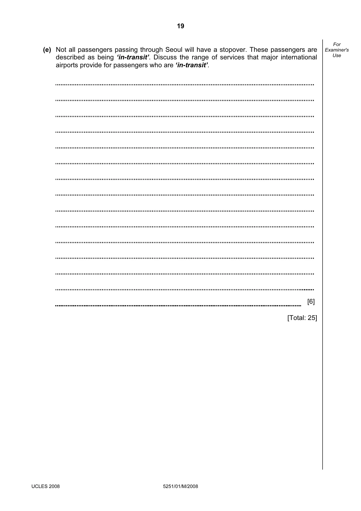 Cambridge IGCSE Travel and Tourism 0471 2008 May/June Paper 1 · Variant 1 question paper, page 19 of 20
