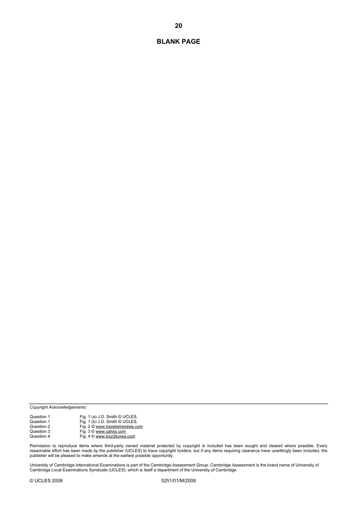 Cambridge IGCSE Travel and Tourism 0471 2008 May/June Paper 1 · Variant 1 question paper, page 20 of 20