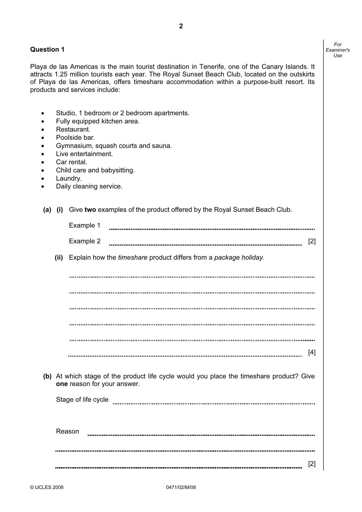 Cambridge IGCSE Travel and Tourism 0471 2008 May/June Paper 2 · Variant 1 question paper, page 2 of 16