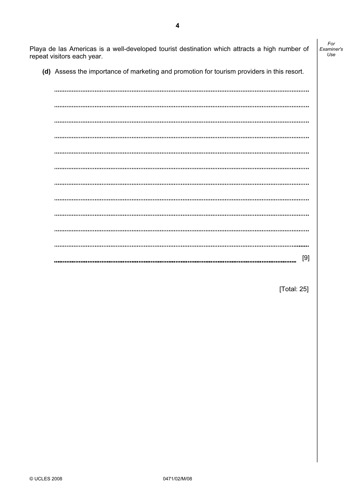 Cambridge IGCSE Travel and Tourism 0471 2008 May/June Paper 2 · Variant 1 question paper, page 4 of 16
