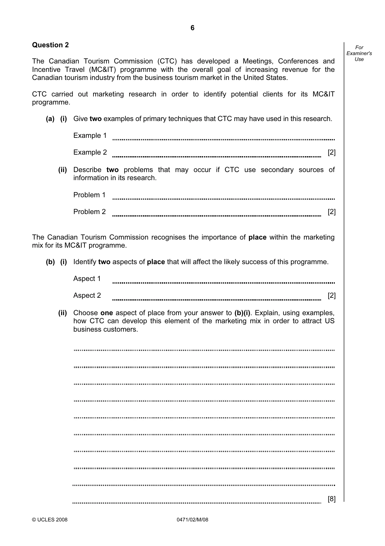 Cambridge IGCSE Travel and Tourism 0471 2008 May/June Paper 2 · Variant 1 question paper, page 6 of 16