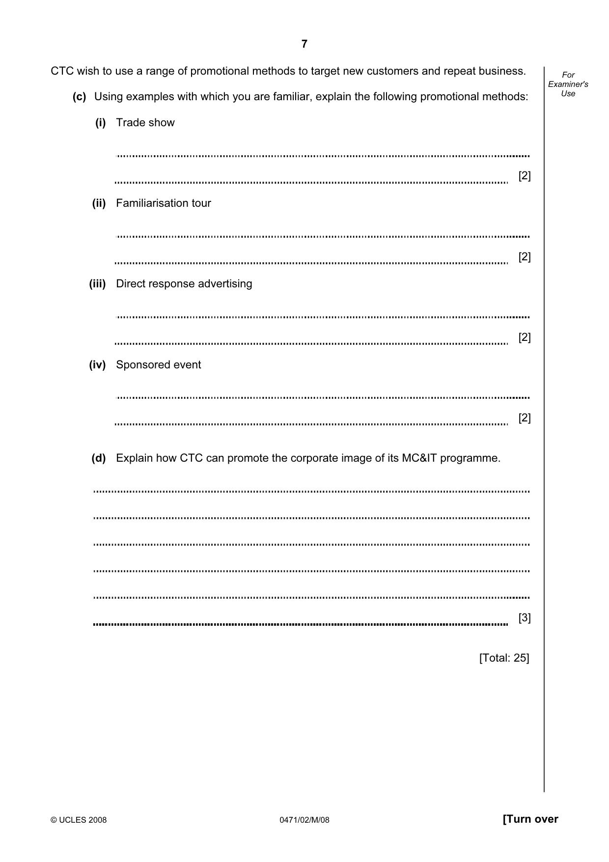 Cambridge IGCSE Travel and Tourism 0471 2008 May/June Paper 2 · Variant 1 question paper, page 7 of 16