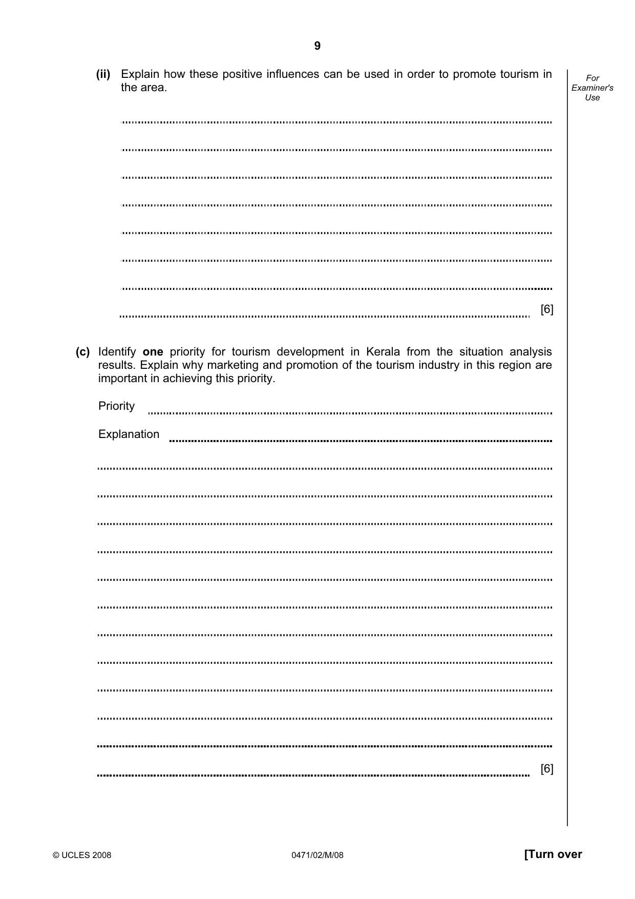 Cambridge IGCSE Travel and Tourism 0471 2008 May/June Paper 2 · Variant 1 question paper, page 9 of 16