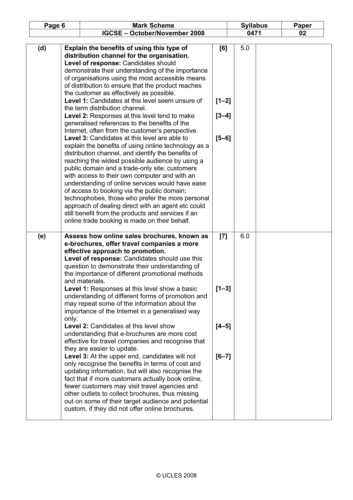 Mark scheme, page 6 of 10