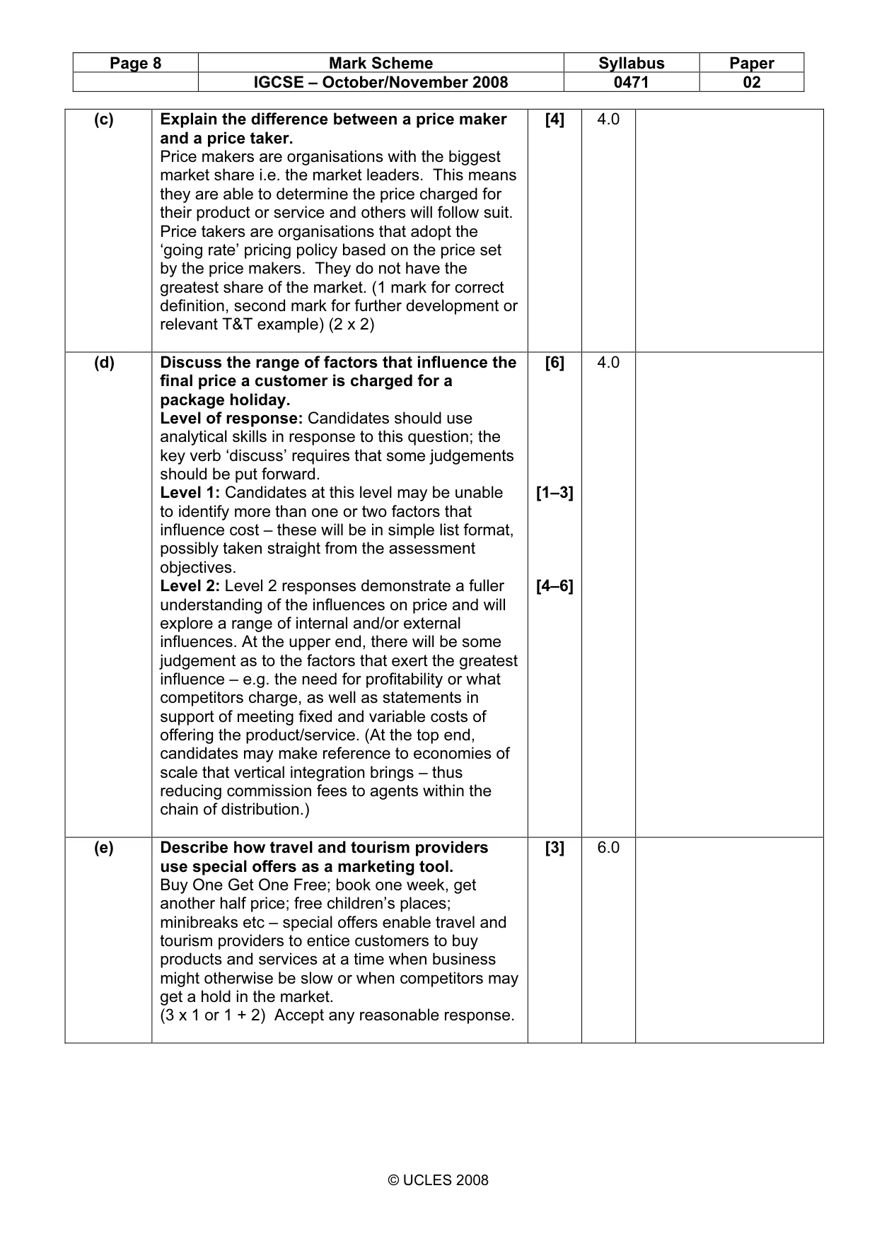 Mark scheme, page 8 of 10