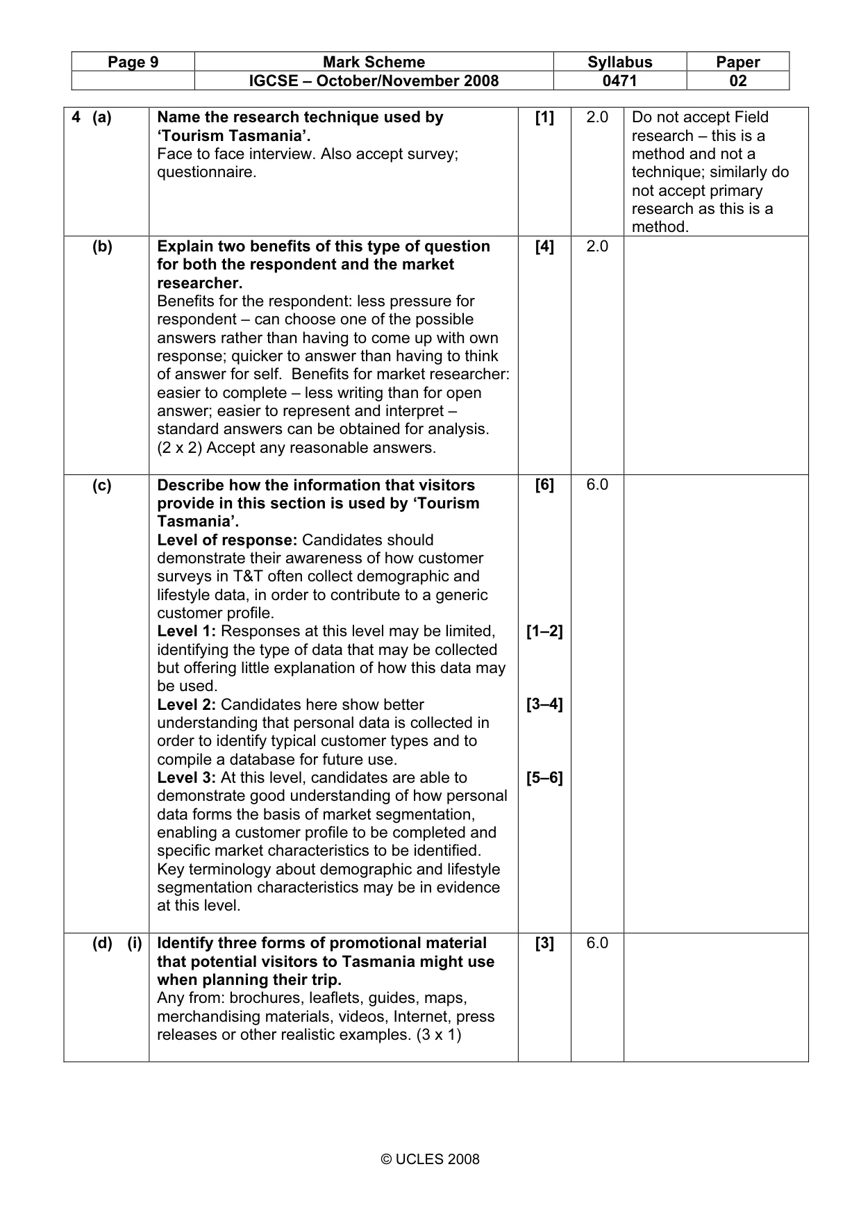 Mark scheme, page 9 of 10
