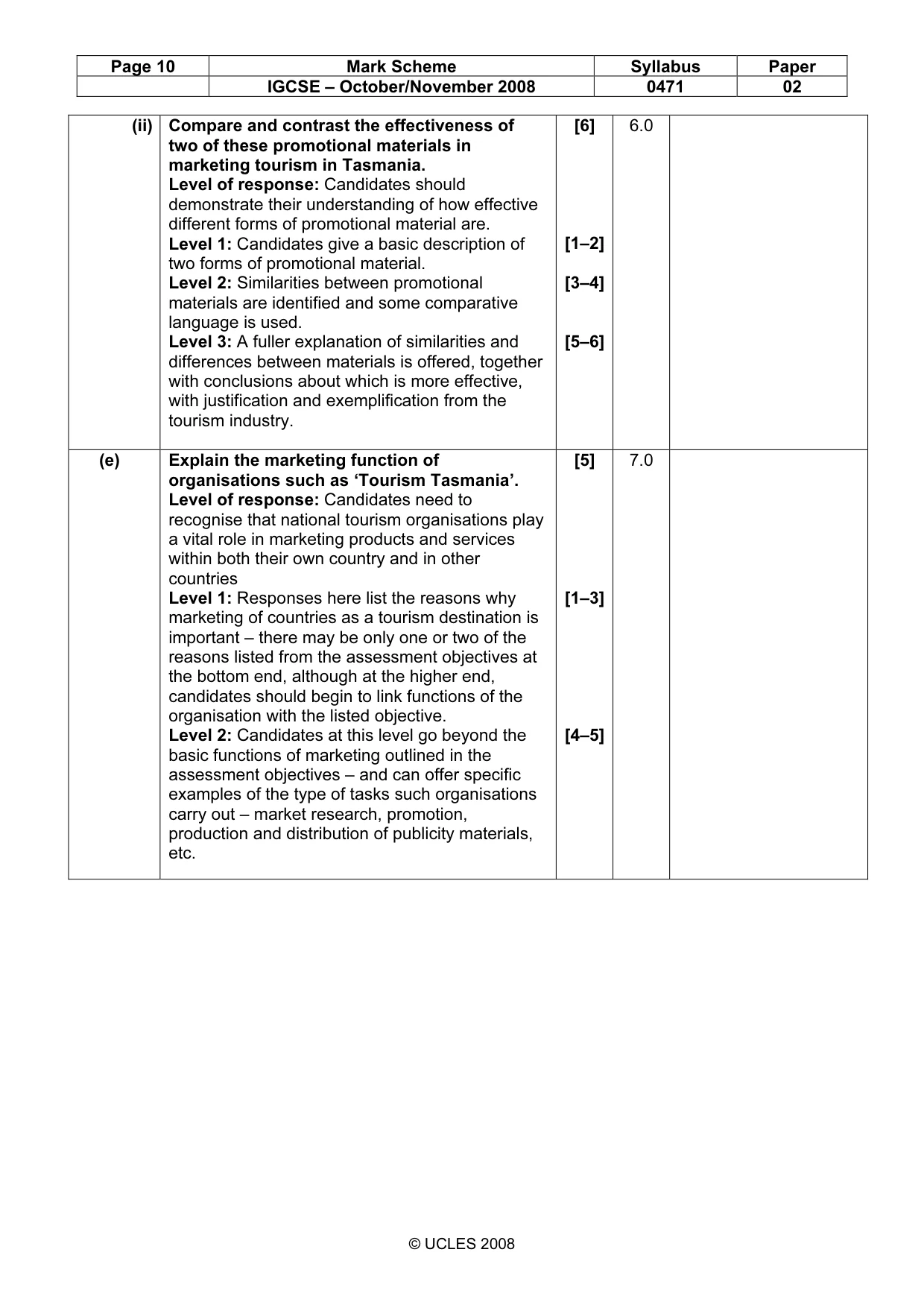 Mark scheme, page 10 of 10