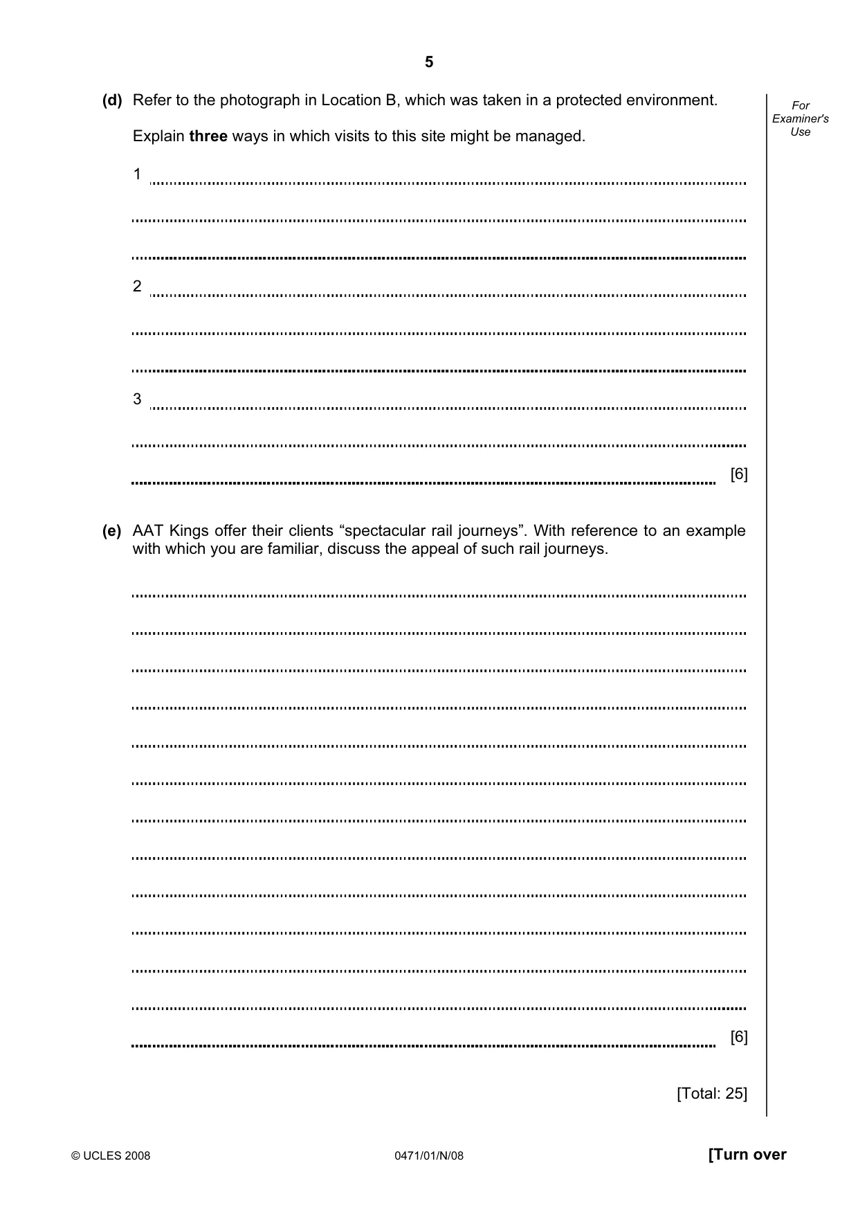 Cambridge IGCSE Travel and Tourism 0471 2008 Oct/Nov Paper 1 · Variant 1 question paper, page 5 of 16