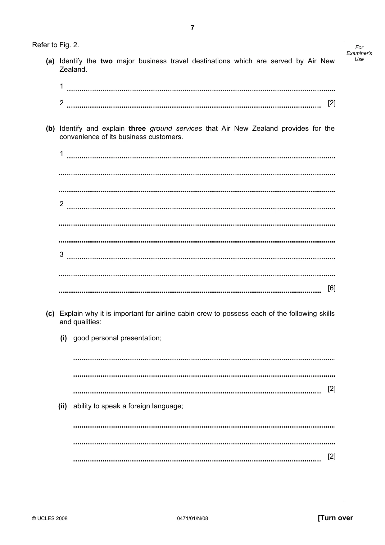 Cambridge IGCSE Travel and Tourism 0471 2008 Oct/Nov Paper 1 · Variant 1 question paper, page 7 of 16