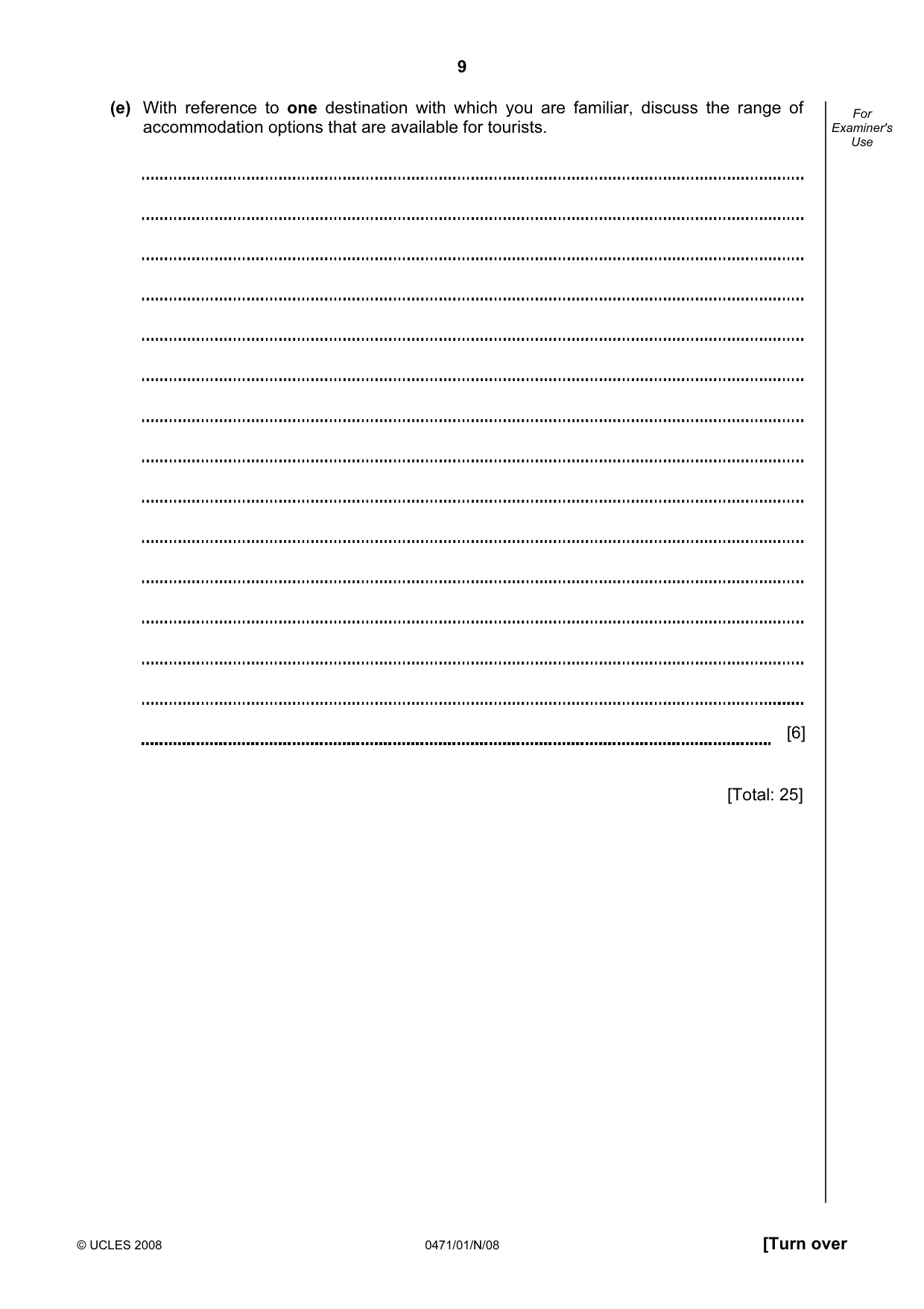 Cambridge IGCSE Travel and Tourism 0471 2008 Oct/Nov Paper 1 · Variant 1 question paper, page 9 of 16