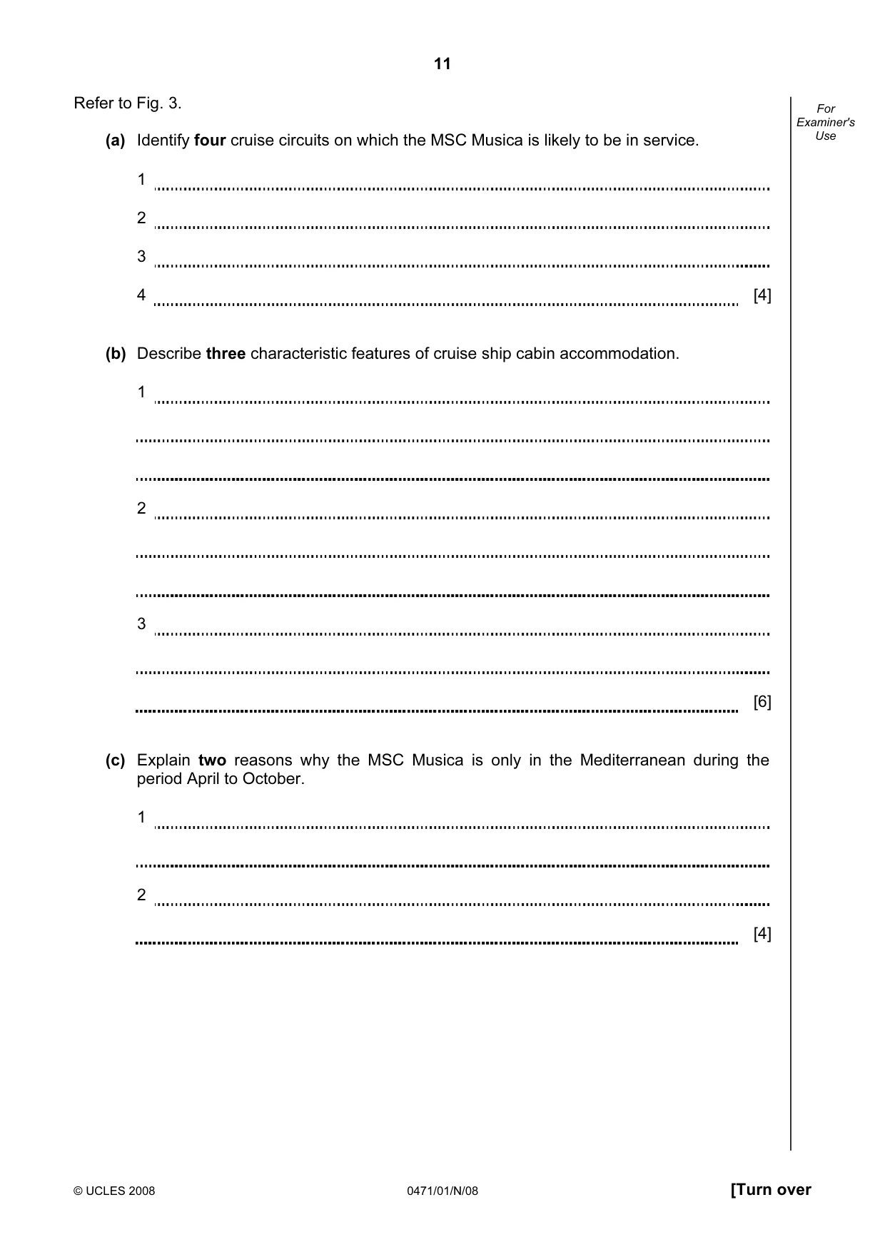 Cambridge IGCSE Travel and Tourism 0471 2008 Oct/Nov Paper 1 · Variant 1 question paper, page 11 of 16