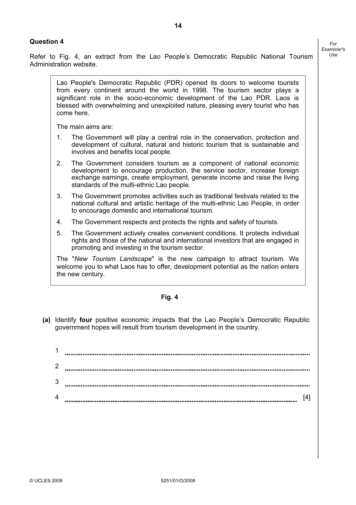 Cambridge IGCSE Travel and Tourism 0471 2008 Oct/Nov Paper 1 · Variant 1 question paper, page 14 of 16