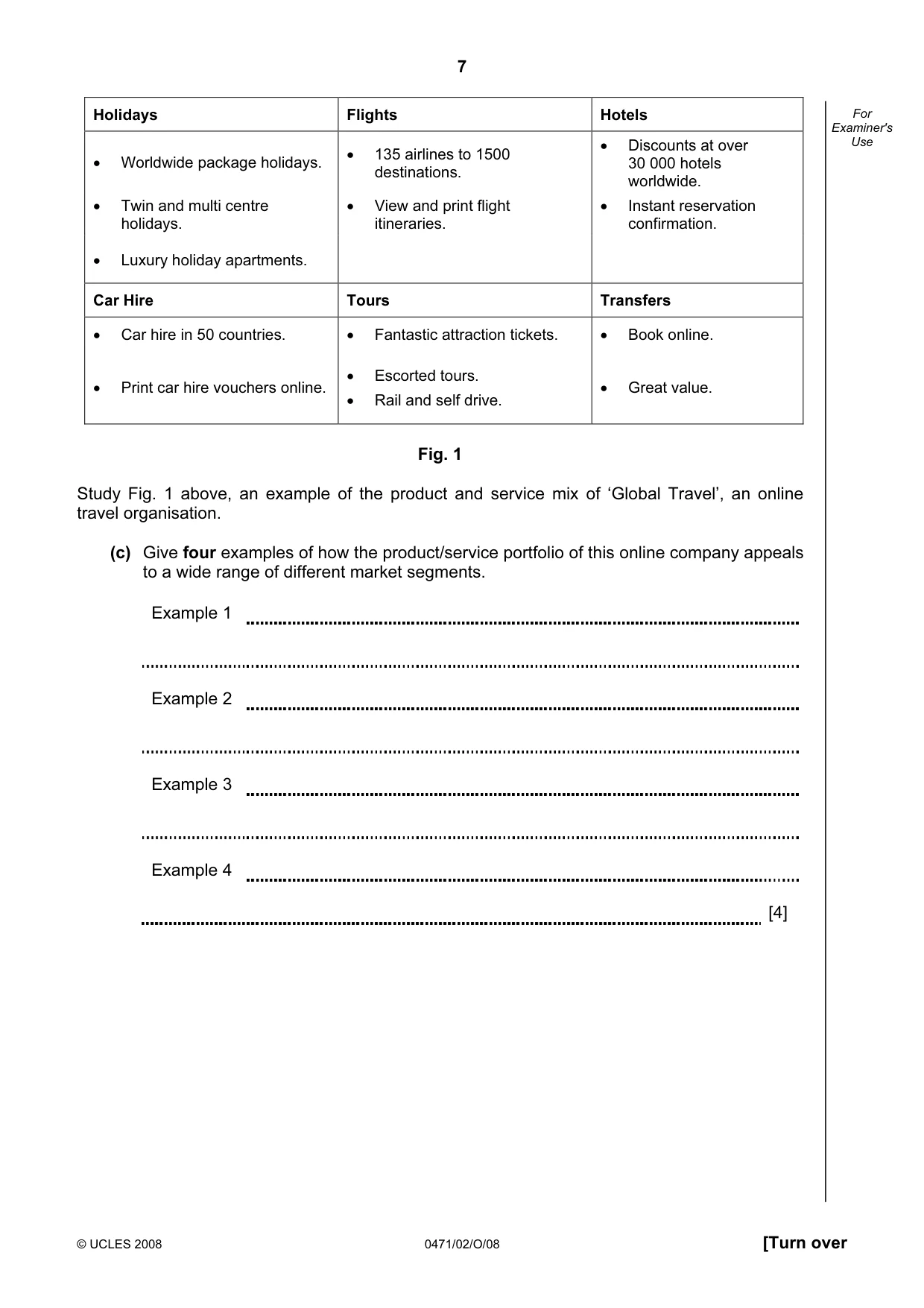 Cambridge IGCSE Travel and Tourism 0471 2008 Oct/Nov Paper 2 · Variant 1 question paper, page 7 of 16