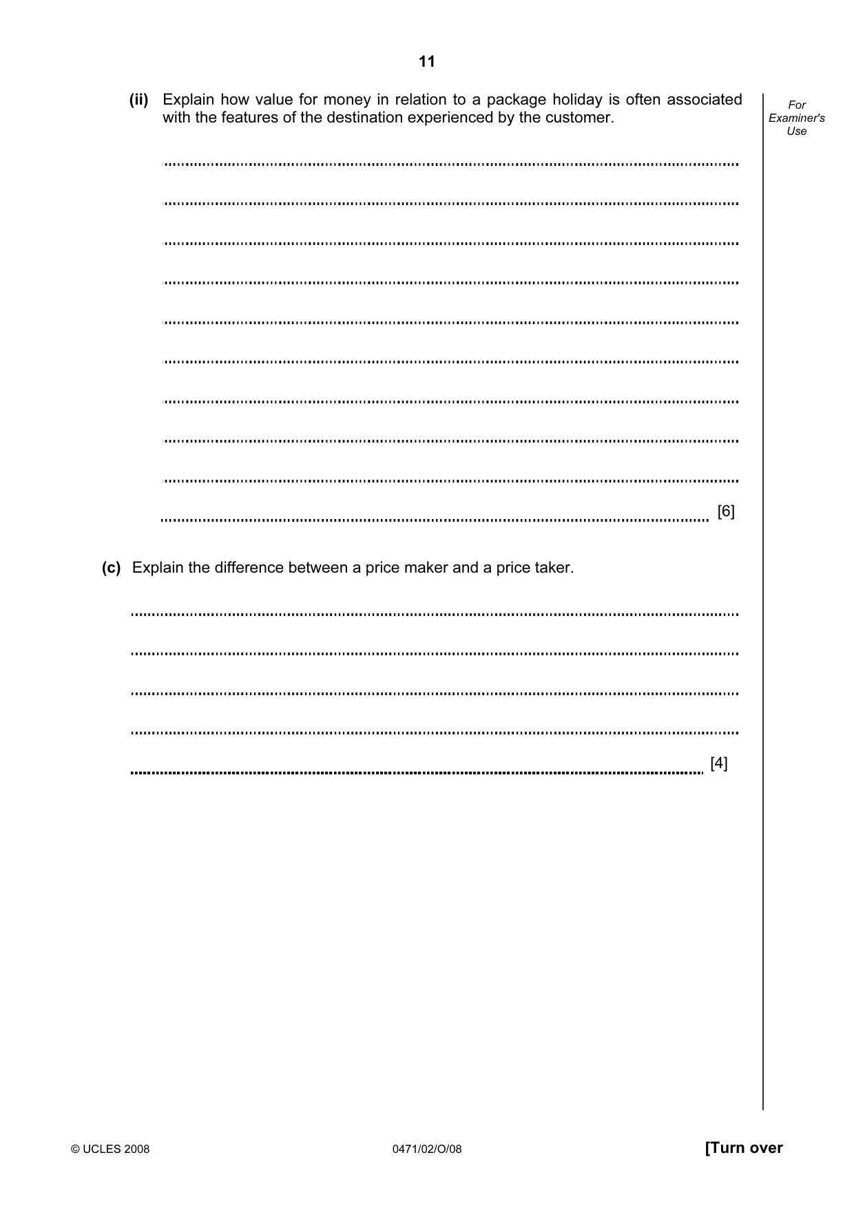 Cambridge IGCSE Travel and Tourism 0471 2008 Oct/Nov Paper 2 · Variant 1 question paper, page 11 of 16