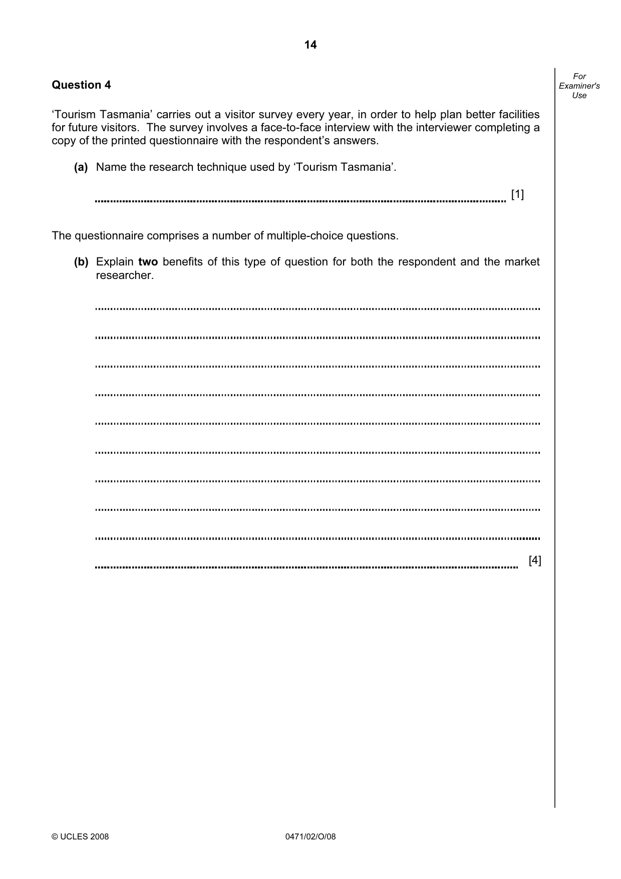Cambridge IGCSE Travel and Tourism 0471 2008 Oct/Nov Paper 2 · Variant 1 question paper, page 14 of 16