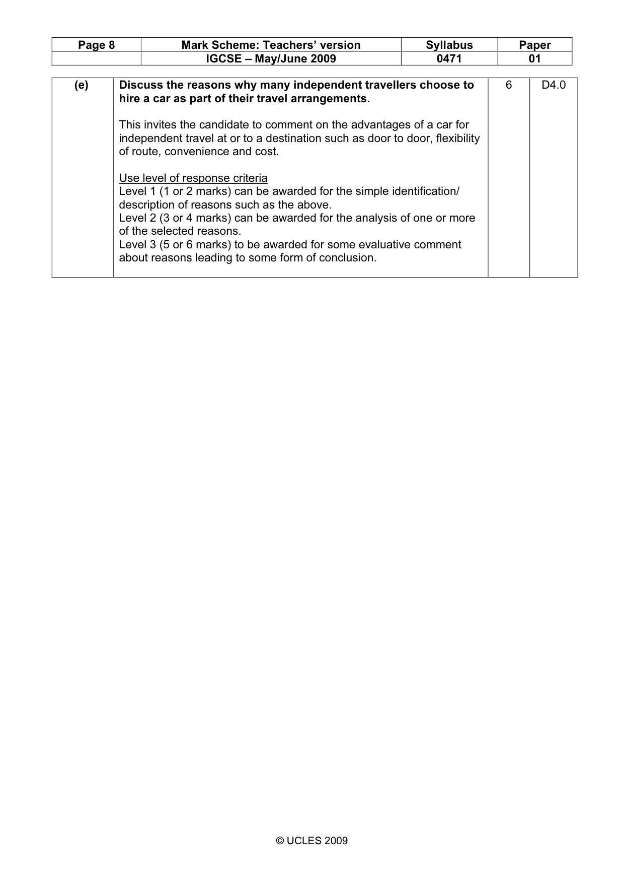 Mark scheme, page 8 of 8