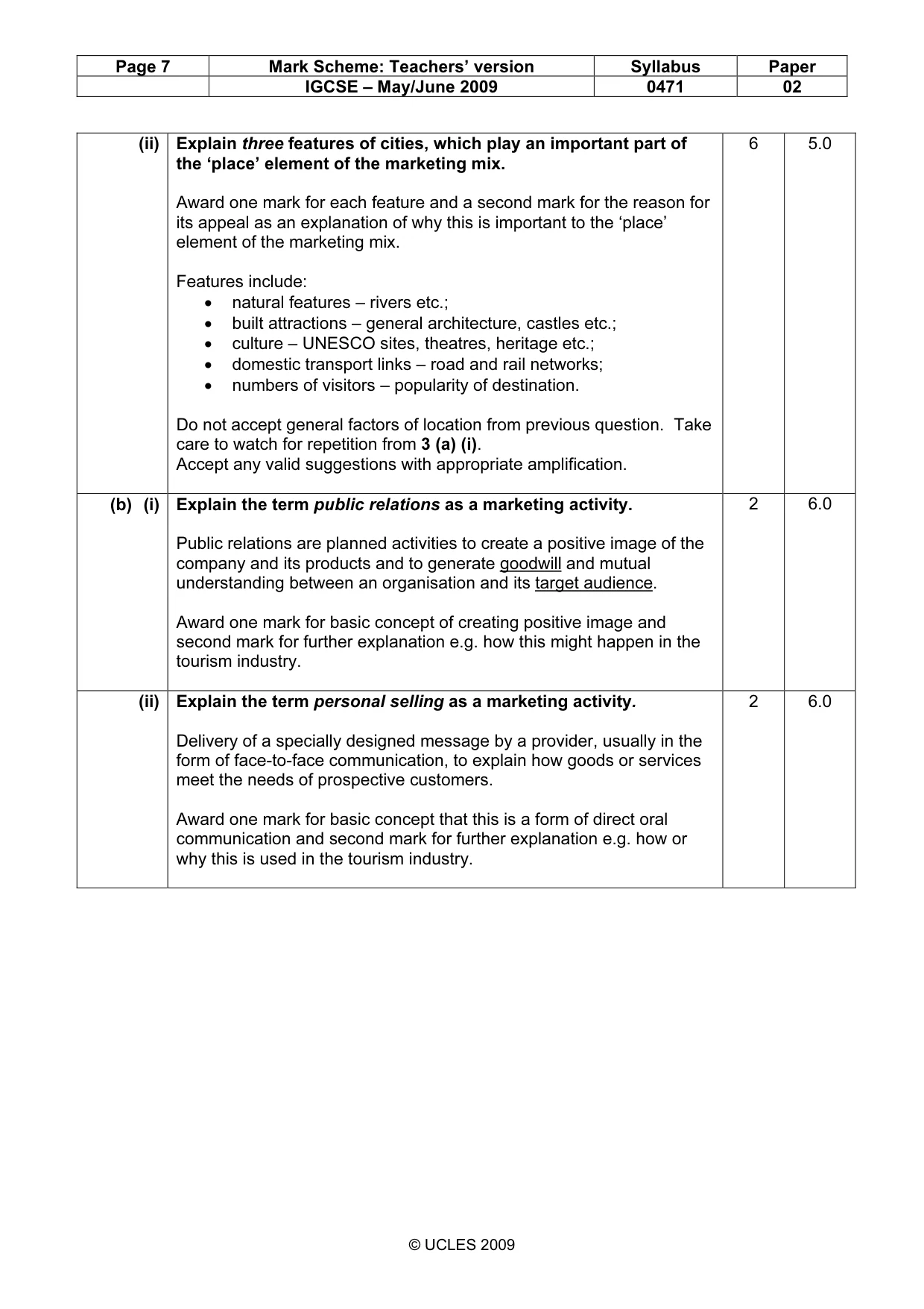 Mark scheme, page 7 of 10