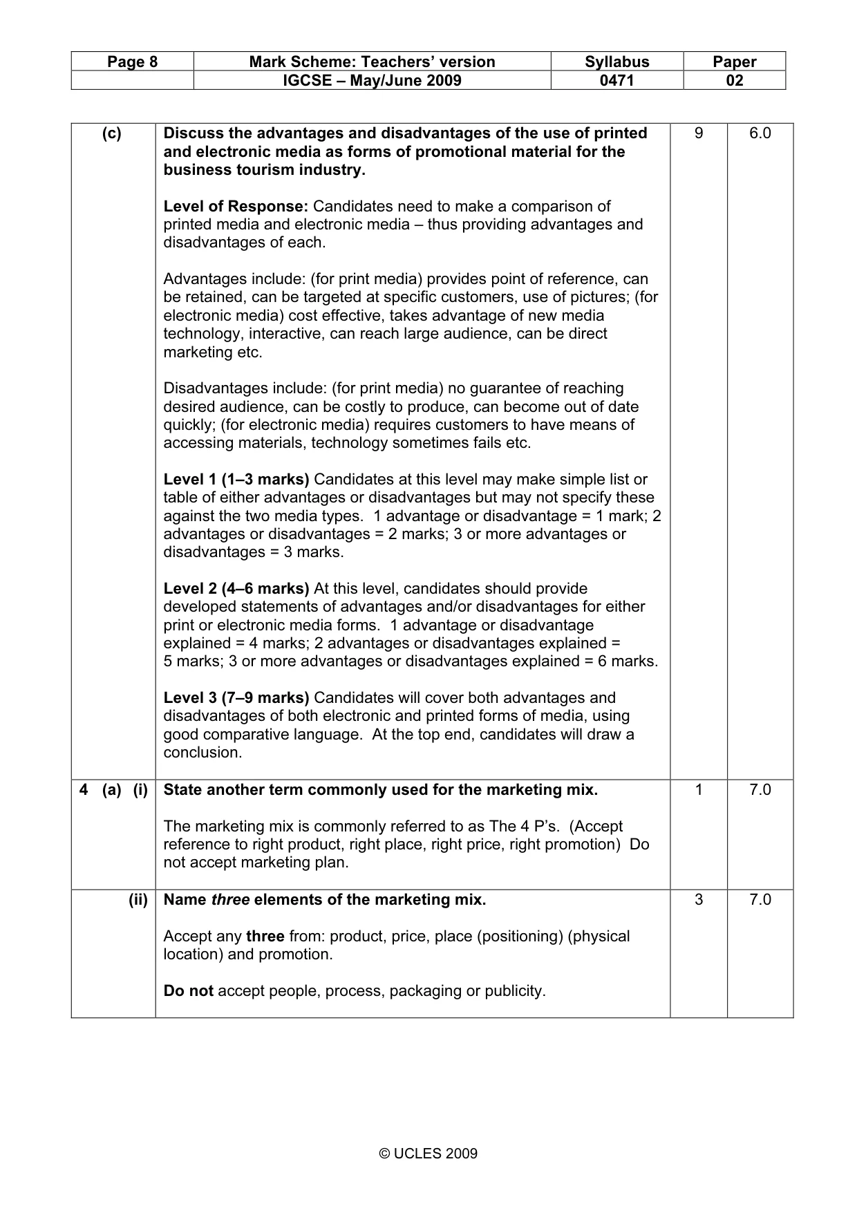 Mark scheme, page 8 of 10