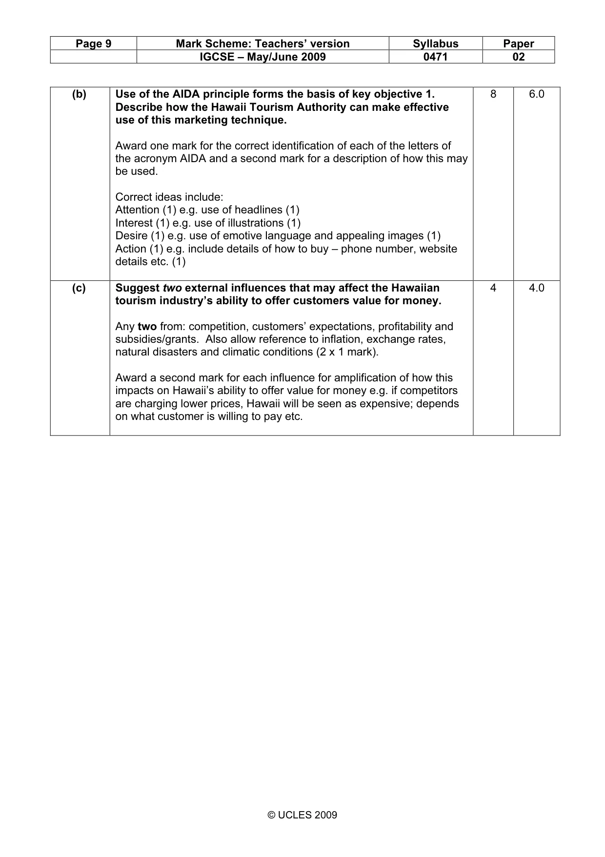 Mark scheme, page 9 of 10