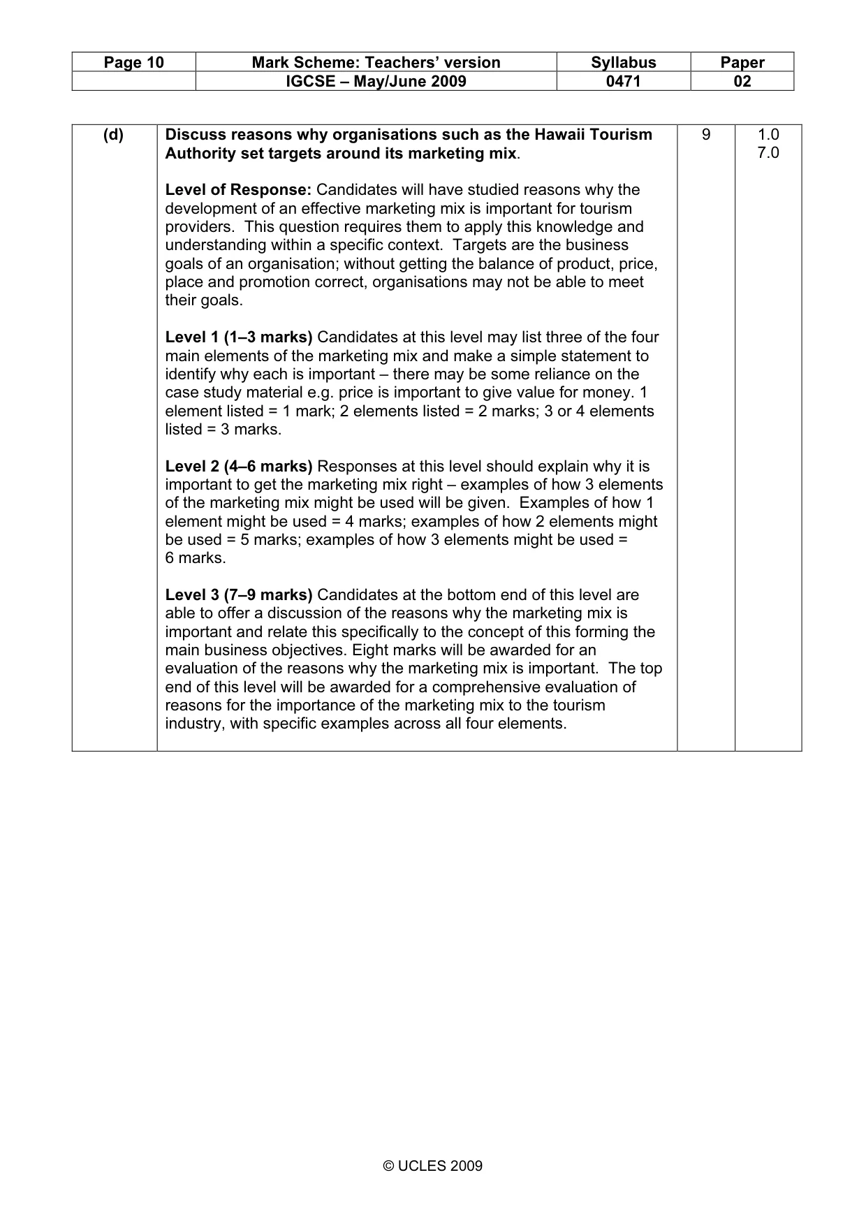 Mark scheme, page 10 of 10