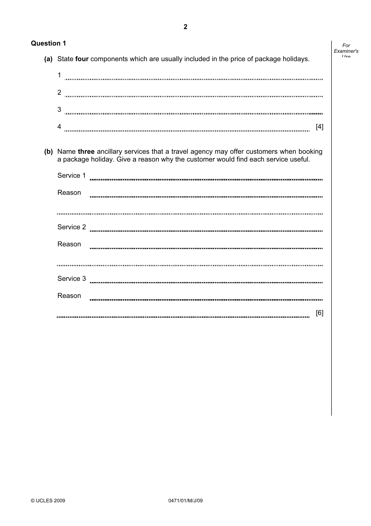 Cambridge IGCSE Travel and Tourism 0471 2009 May/June Paper 1 · Variant 1 question paper, page 2 of 16