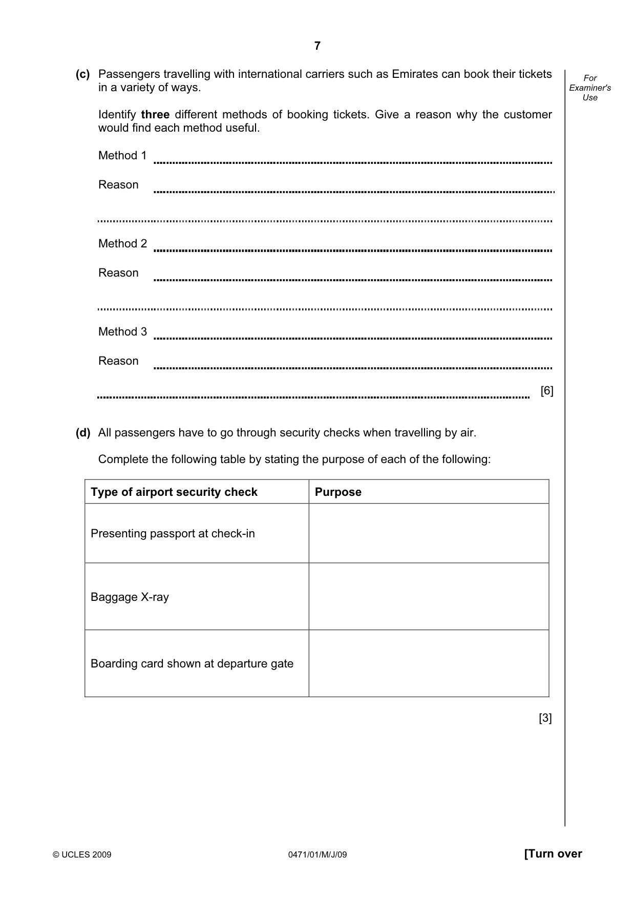 Cambridge IGCSE Travel and Tourism 0471 2009 May/June Paper 1 · Variant 1 question paper, page 7 of 16