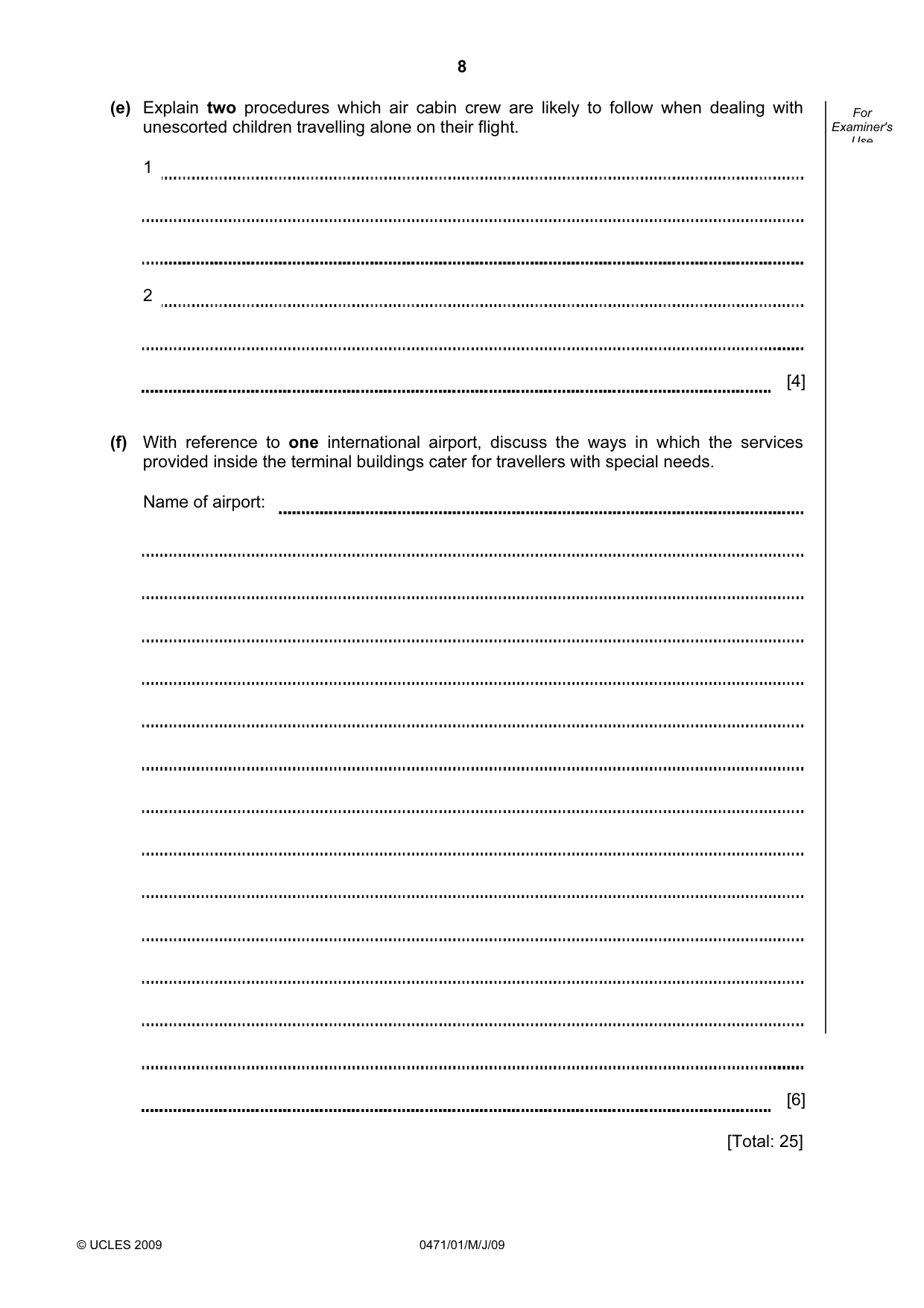 Cambridge IGCSE Travel and Tourism 0471 2009 May/June Paper 1 · Variant 1 question paper, page 8 of 16