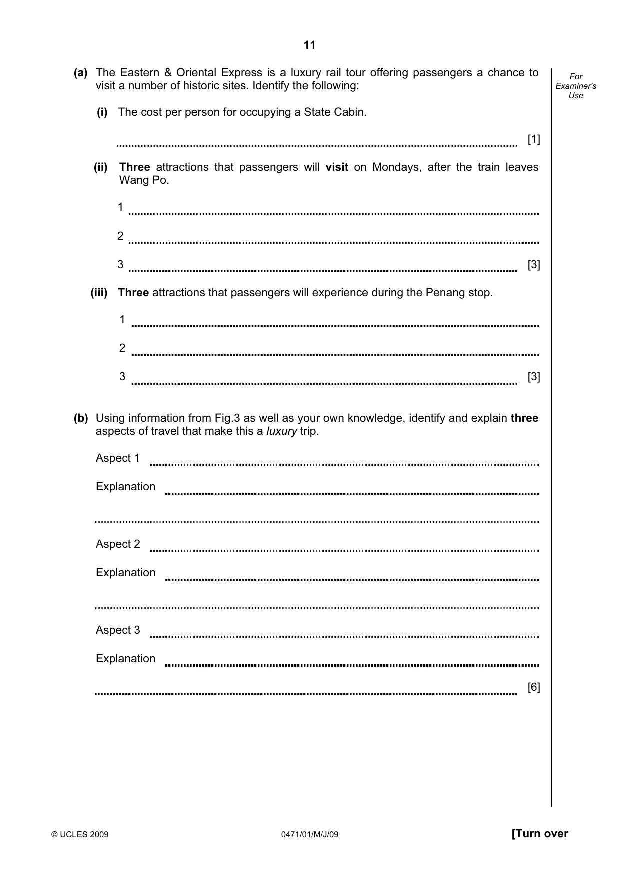 Cambridge IGCSE Travel and Tourism 0471 2009 May/June Paper 1 · Variant 1 question paper, page 11 of 16