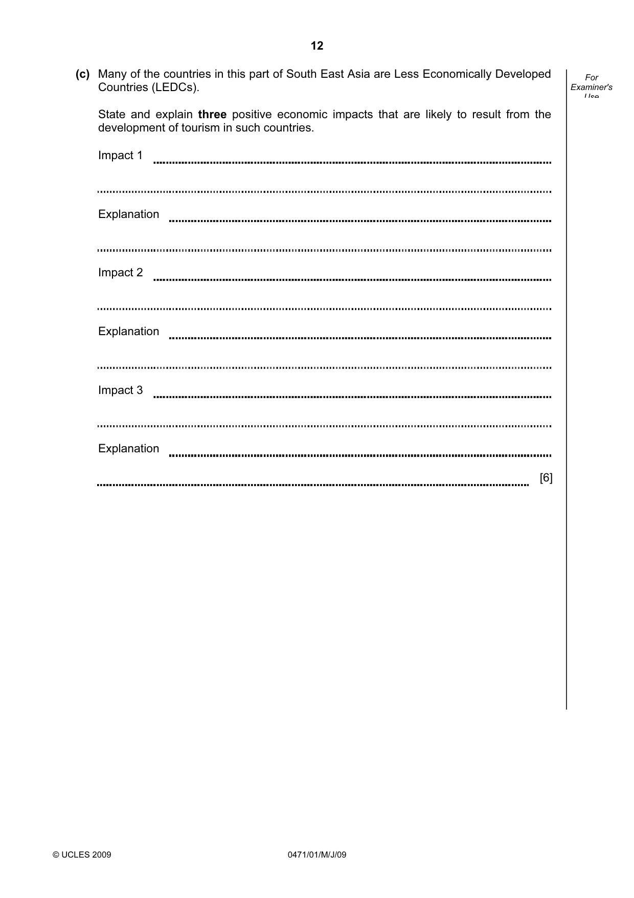 Cambridge IGCSE Travel and Tourism 0471 2009 May/June Paper 1 · Variant 1 question paper, page 12 of 16