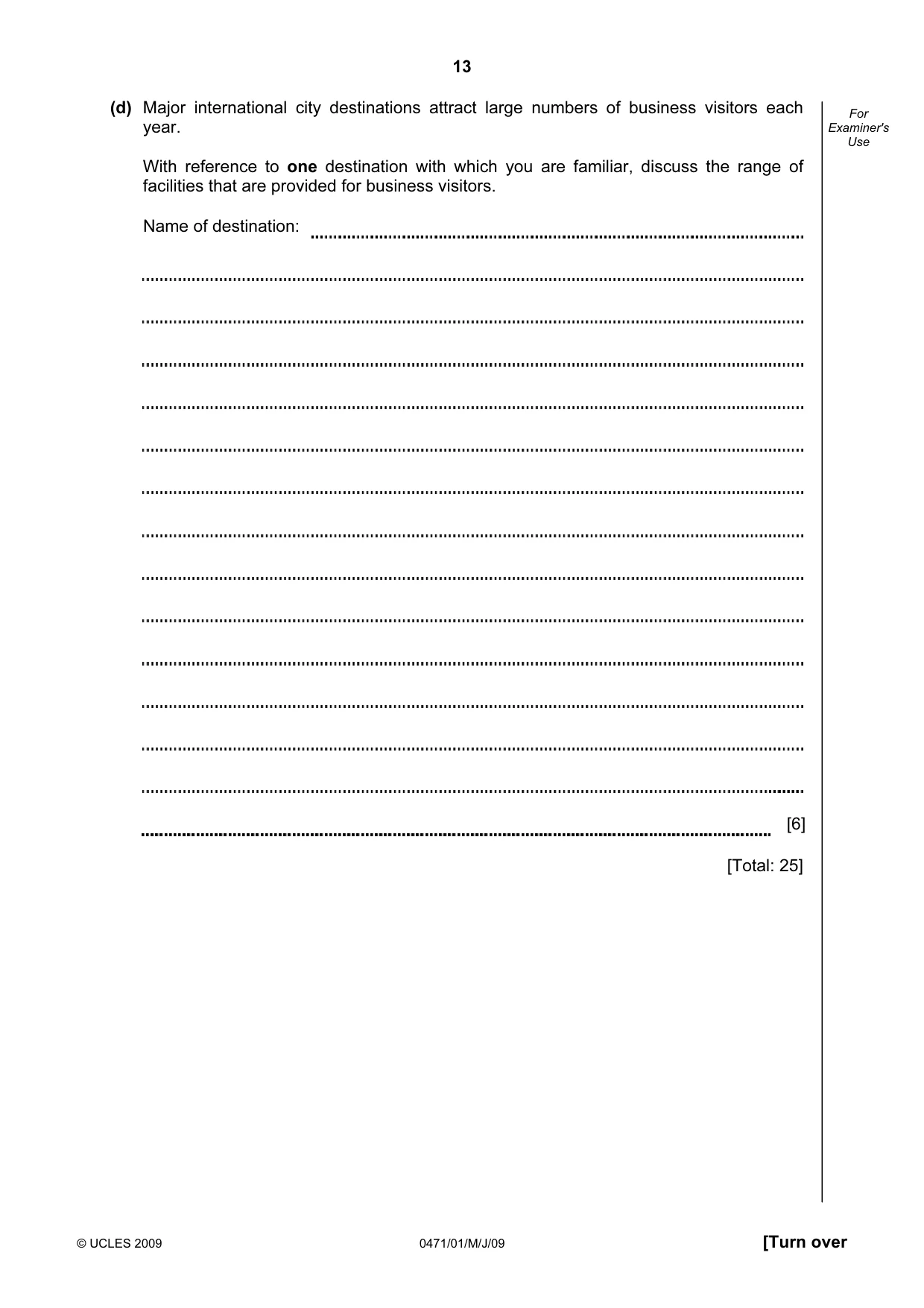 Cambridge IGCSE Travel and Tourism 0471 2009 May/June Paper 1 · Variant 1 question paper, page 13 of 16