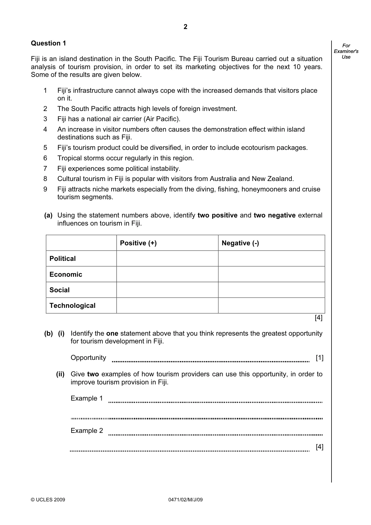 Cambridge IGCSE Travel and Tourism 0471 2009 May/June Paper 2 · Variant 1 question paper, page 2 of 12