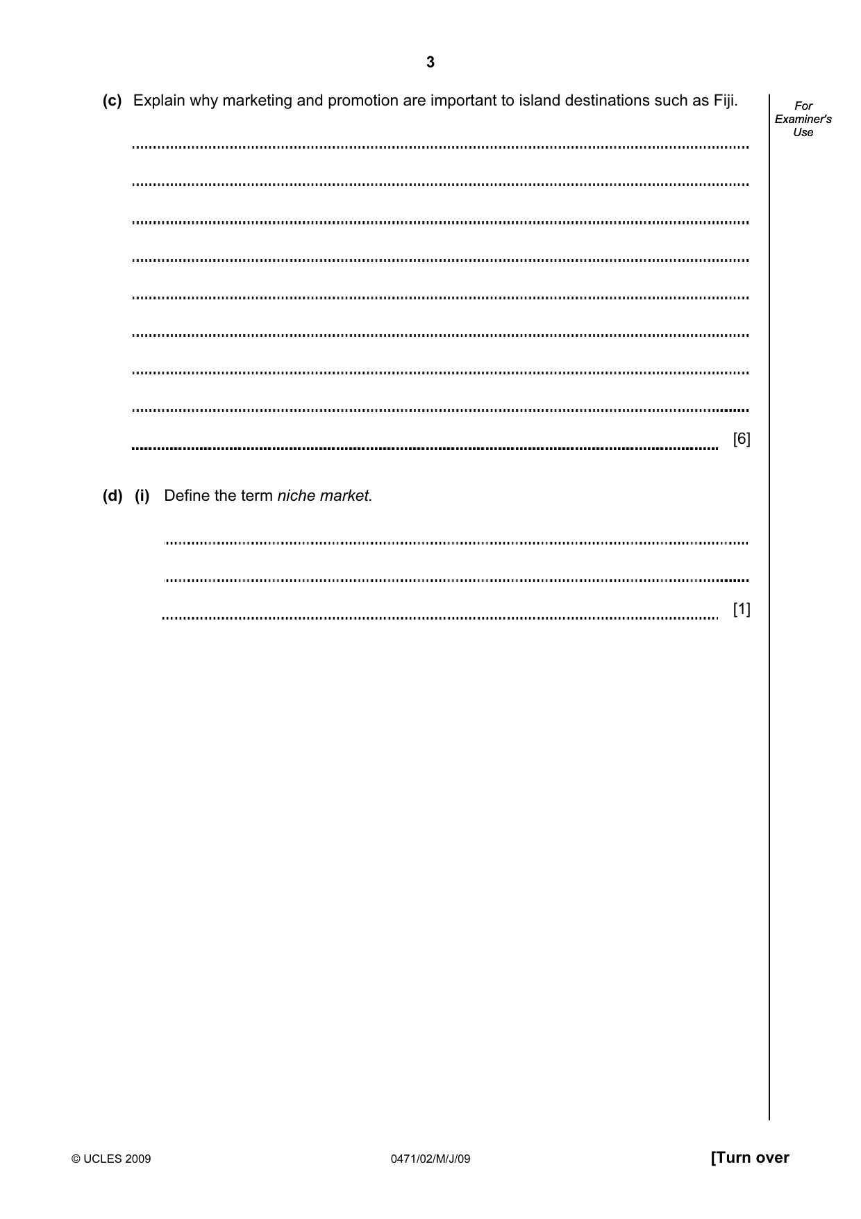 Cambridge IGCSE Travel and Tourism 0471 2009 May/June Paper 2 · Variant 1 question paper, page 3 of 12