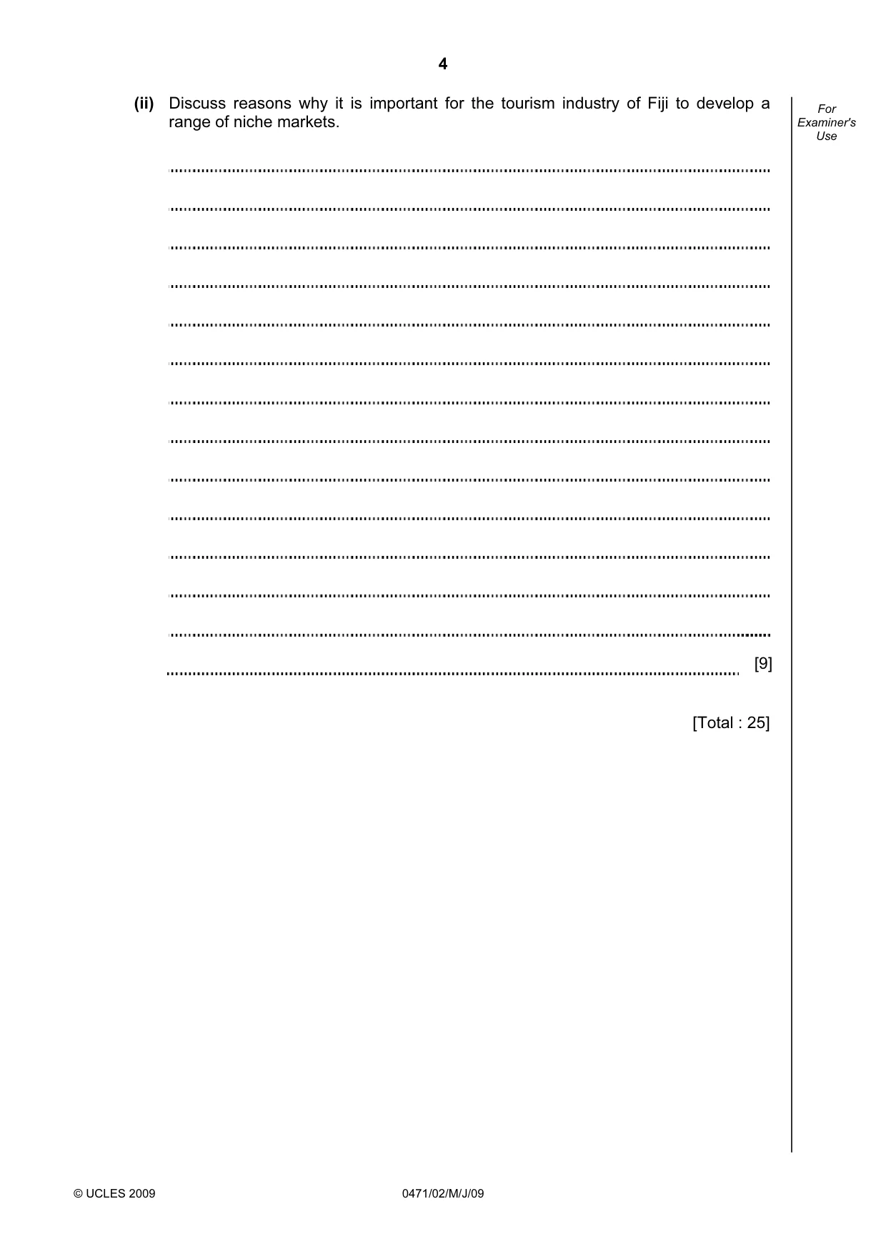 Cambridge IGCSE Travel and Tourism 0471 2009 May/June Paper 2 · Variant 1 question paper, page 4 of 12