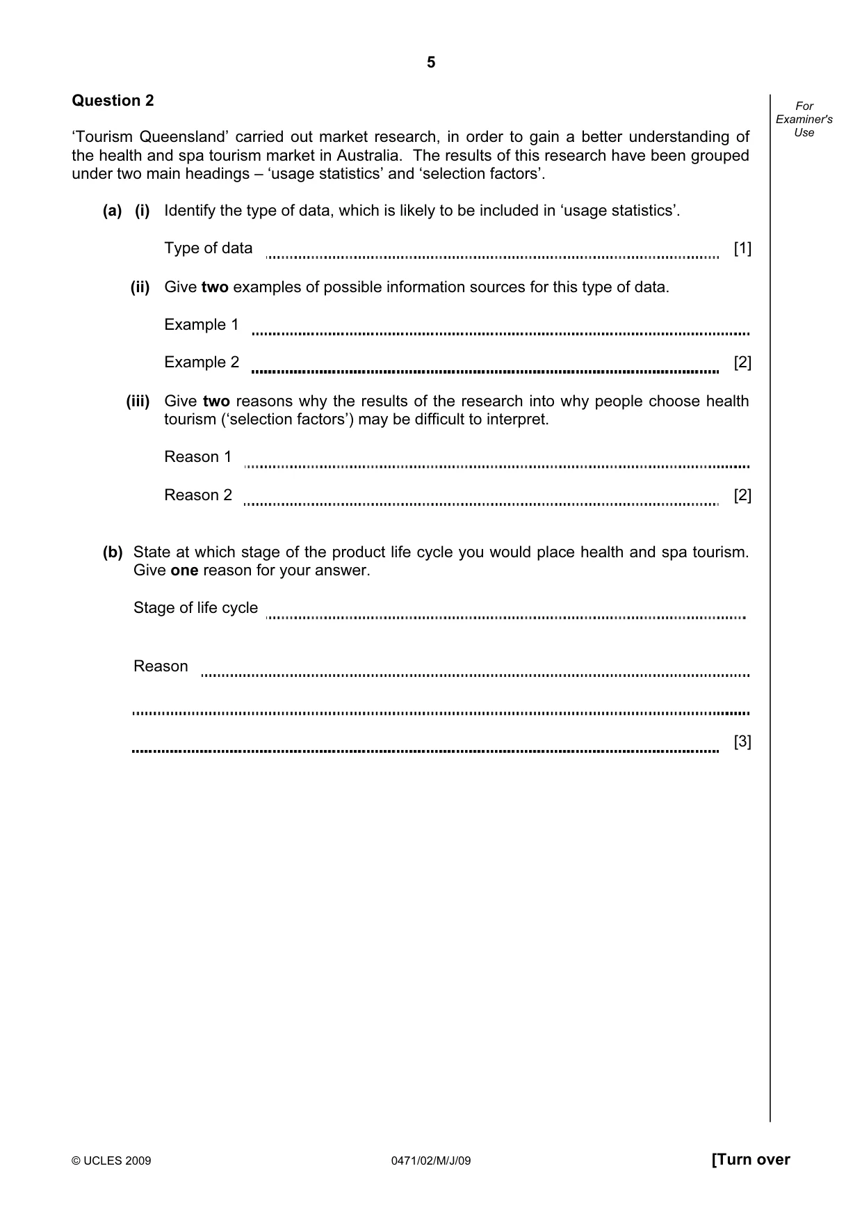 Cambridge IGCSE Travel and Tourism 0471 2009 May/June Paper 2 · Variant 1 question paper, page 5 of 12