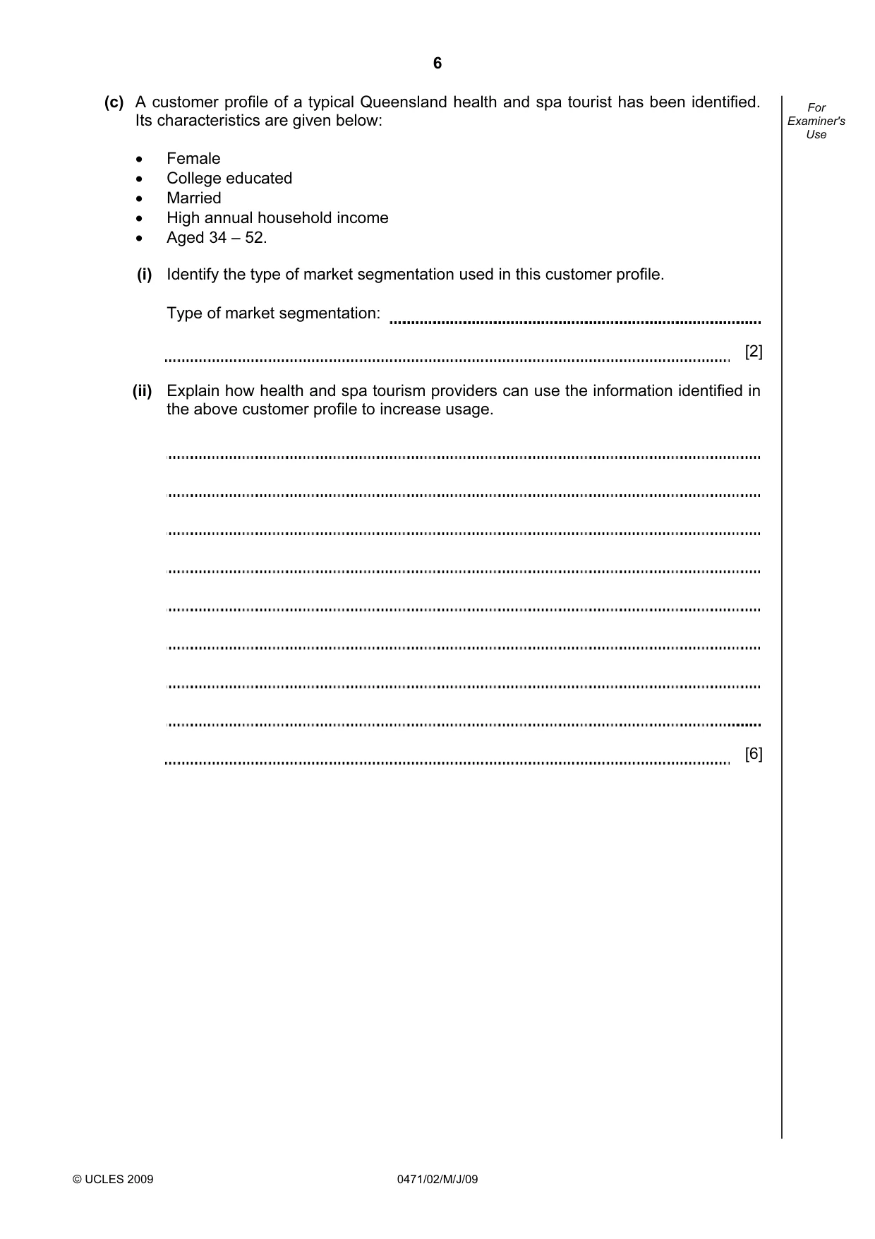 Cambridge IGCSE Travel and Tourism 0471 2009 May/June Paper 2 · Variant 1 question paper, page 6 of 12