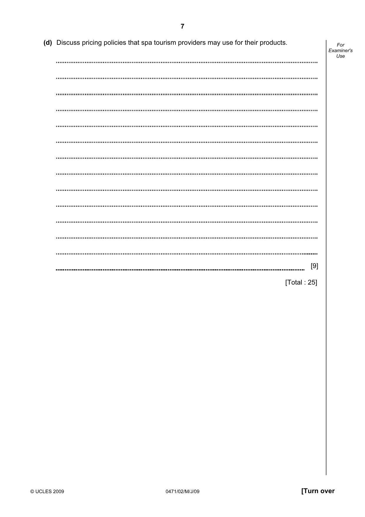 Cambridge IGCSE Travel and Tourism 0471 2009 May/June Paper 2 · Variant 1 question paper, page 7 of 12