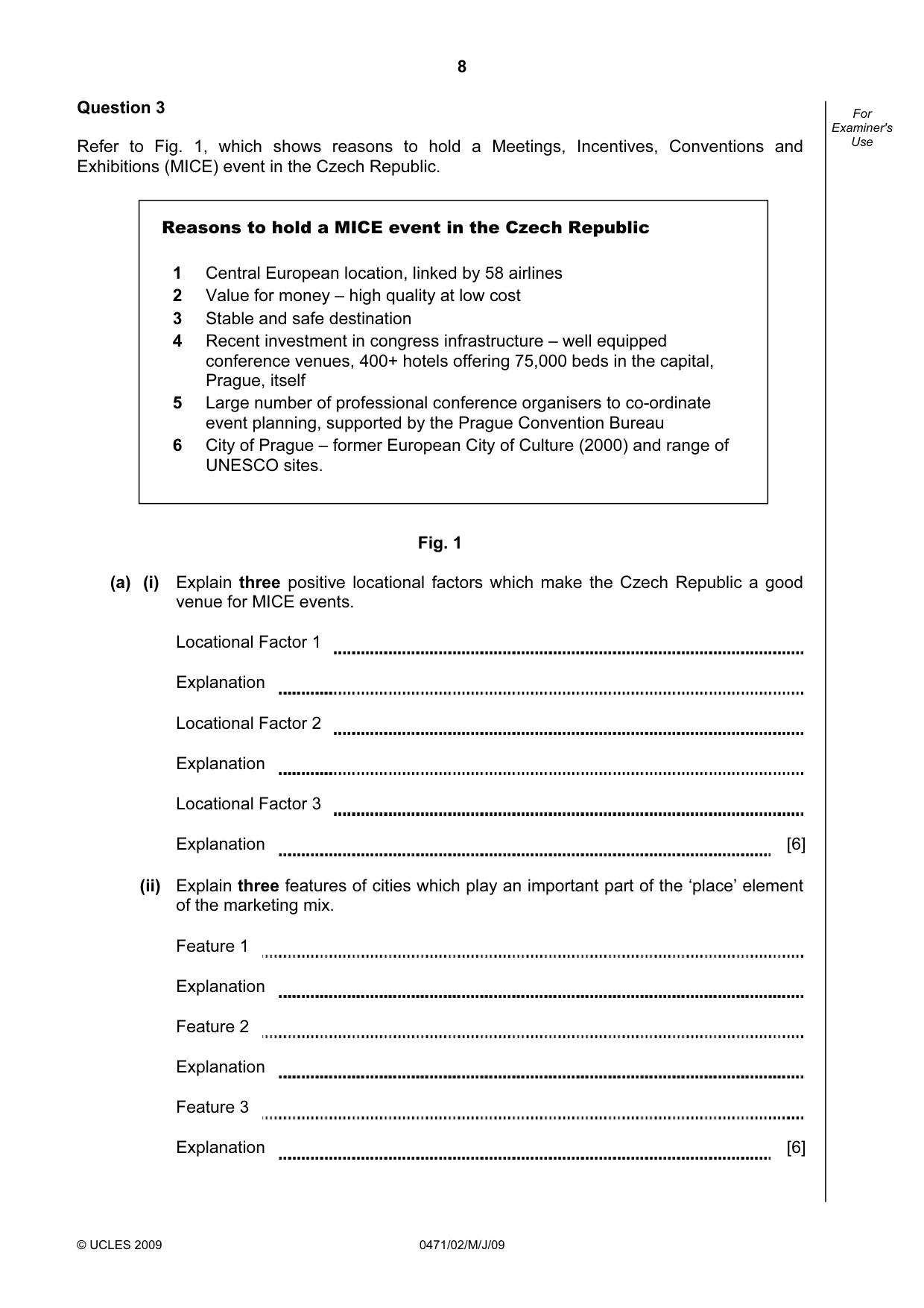 Cambridge IGCSE Travel and Tourism 0471 2009 May/June Paper 2 · Variant 1 question paper, page 8 of 12