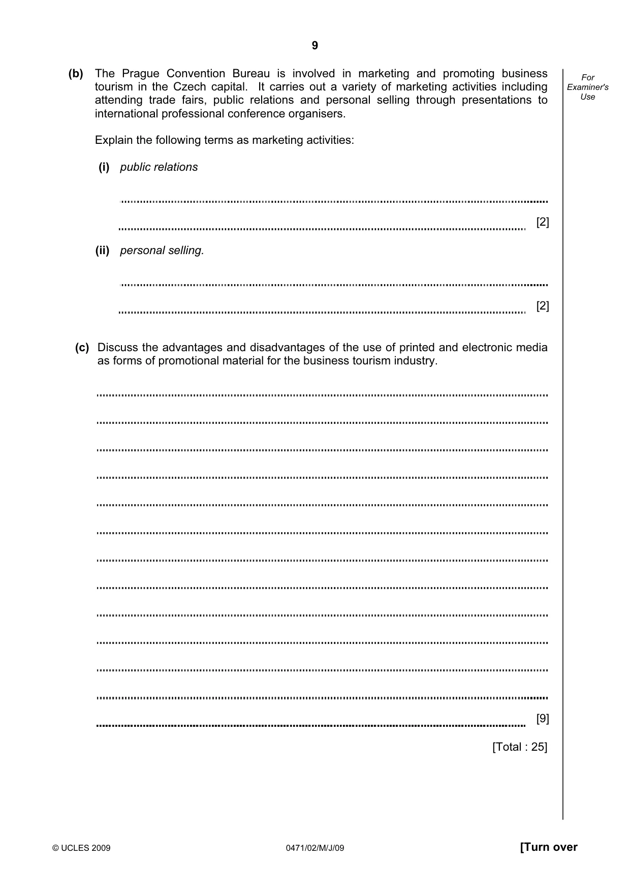 Cambridge IGCSE Travel and Tourism 0471 2009 May/June Paper 2 · Variant 1 question paper, page 9 of 12