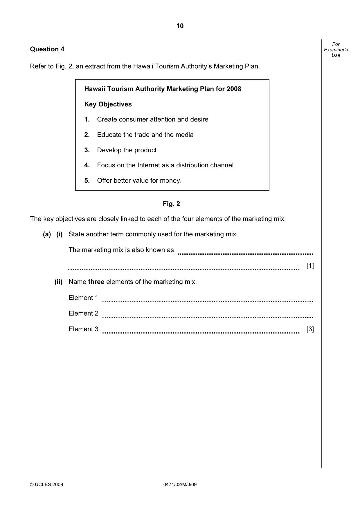 Cambridge IGCSE Travel and Tourism 0471 2009 May/June Paper 2 · Variant 1 question paper, page 10 of 12