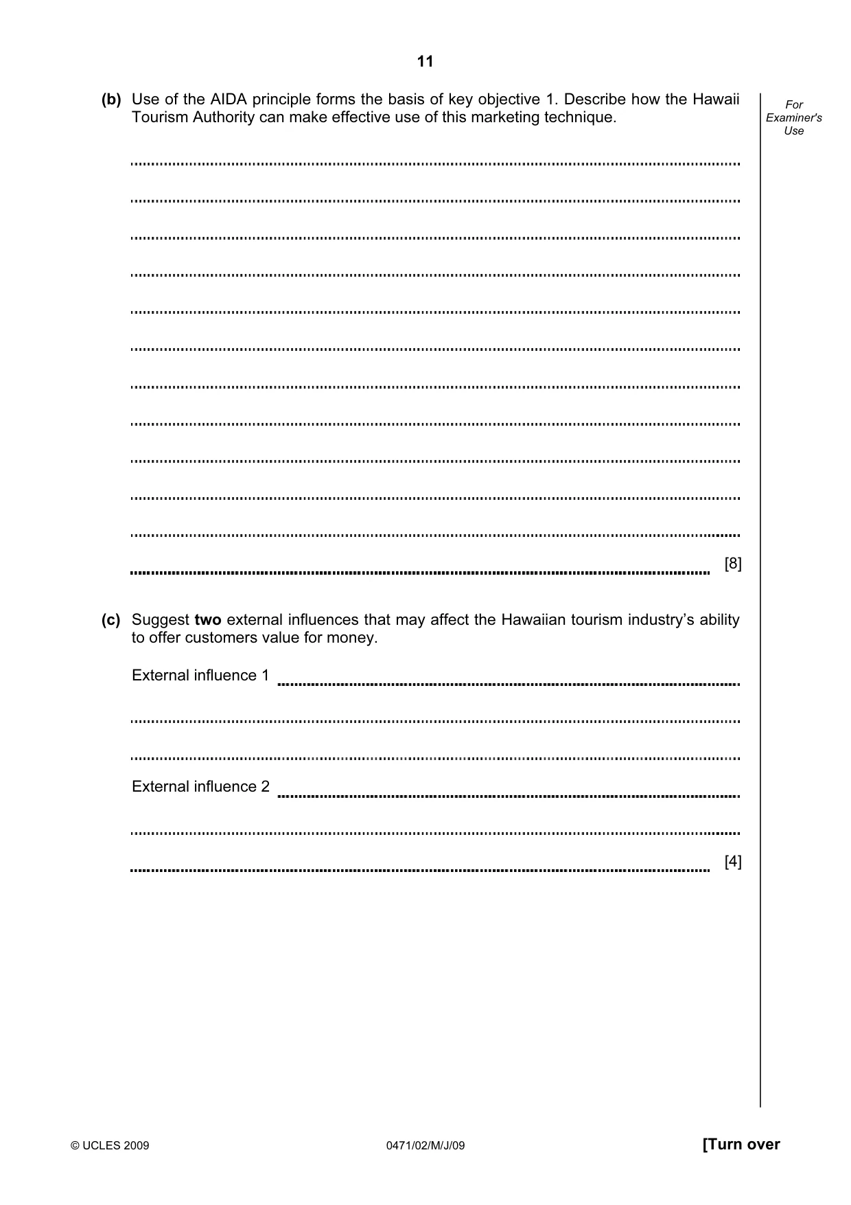 Cambridge IGCSE Travel and Tourism 0471 2009 May/June Paper 2 · Variant 1 question paper, page 11 of 12
