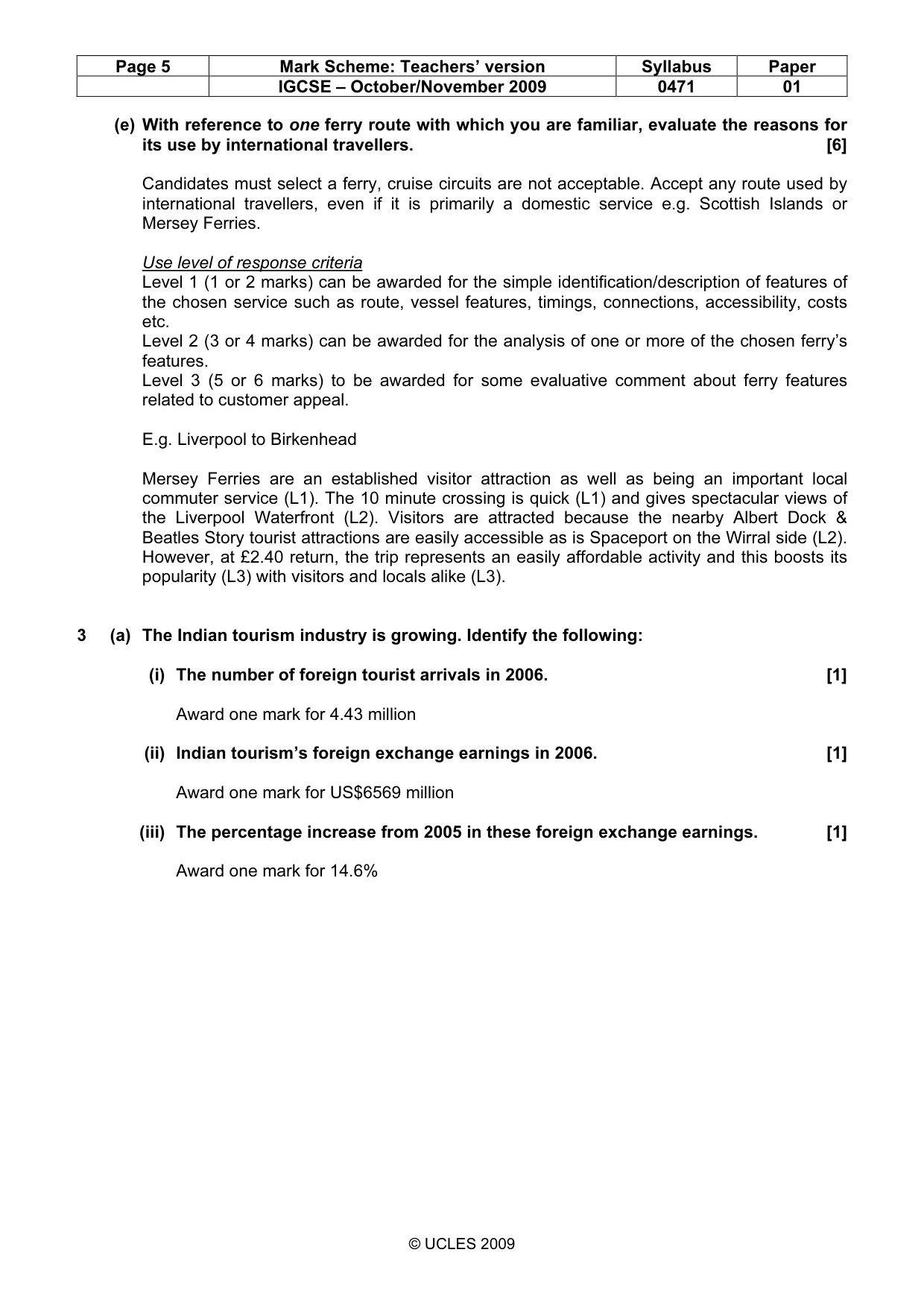 Mark scheme, page 5 of 9